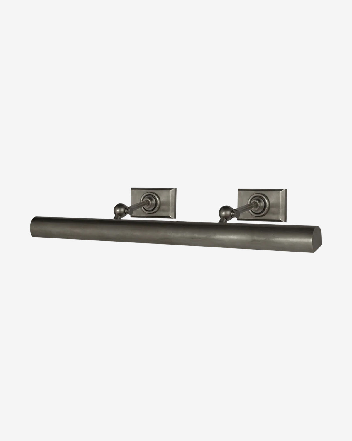 The 24 Cabinet Makers Picture Light by Visual Comfort & Co. Signature features a wall-mounted metal design with a long bar and two square backplates, providing elegant illumination for artwork or photos in any home—McGee & Co.