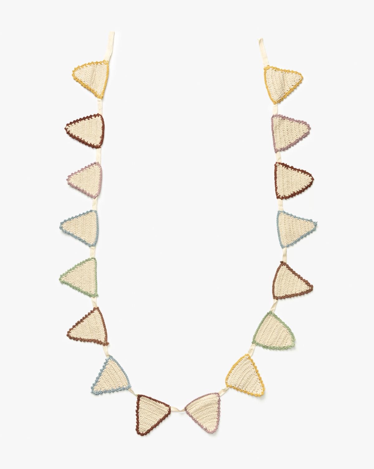 A necklace with triangle-shaped beads, inspired by the 6' Cotton Crocheted Pennant Garland, by McGee & Co.