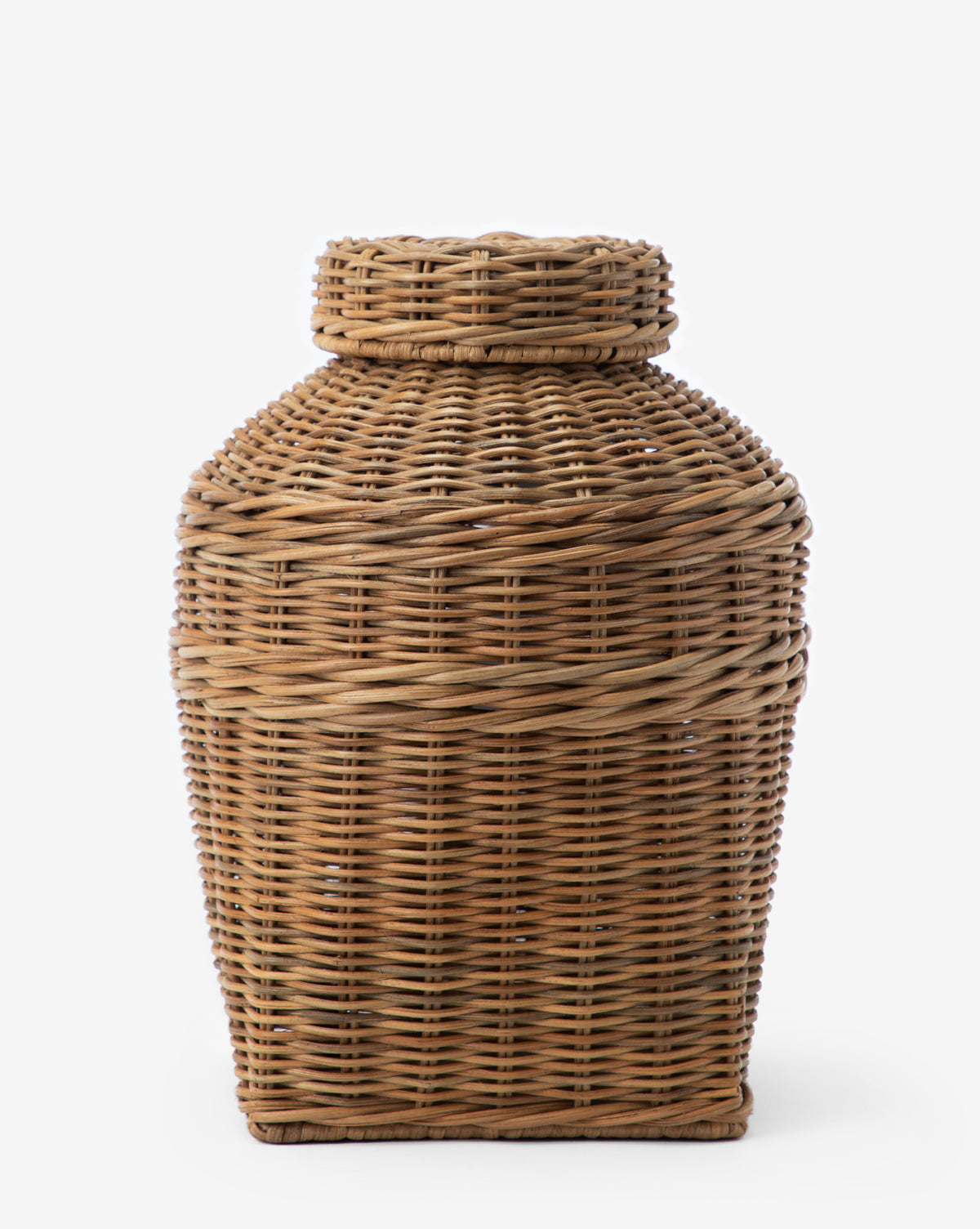 The Ahnamia Wicker Jar is a large, rectangular basket featuring a textured woven design and a fitted lid, shown against a plain white background.