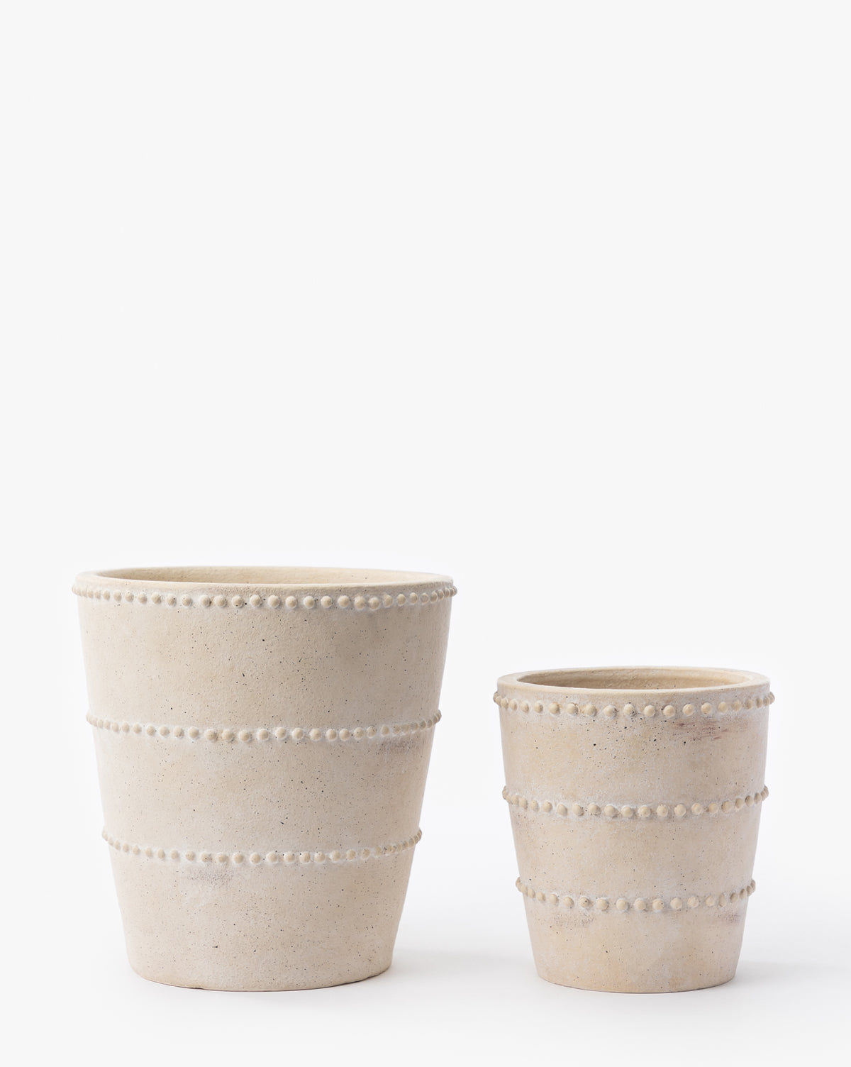 Small and medium Allston Planter in distressed white terracotta, standalone product view, from McGee & Co.