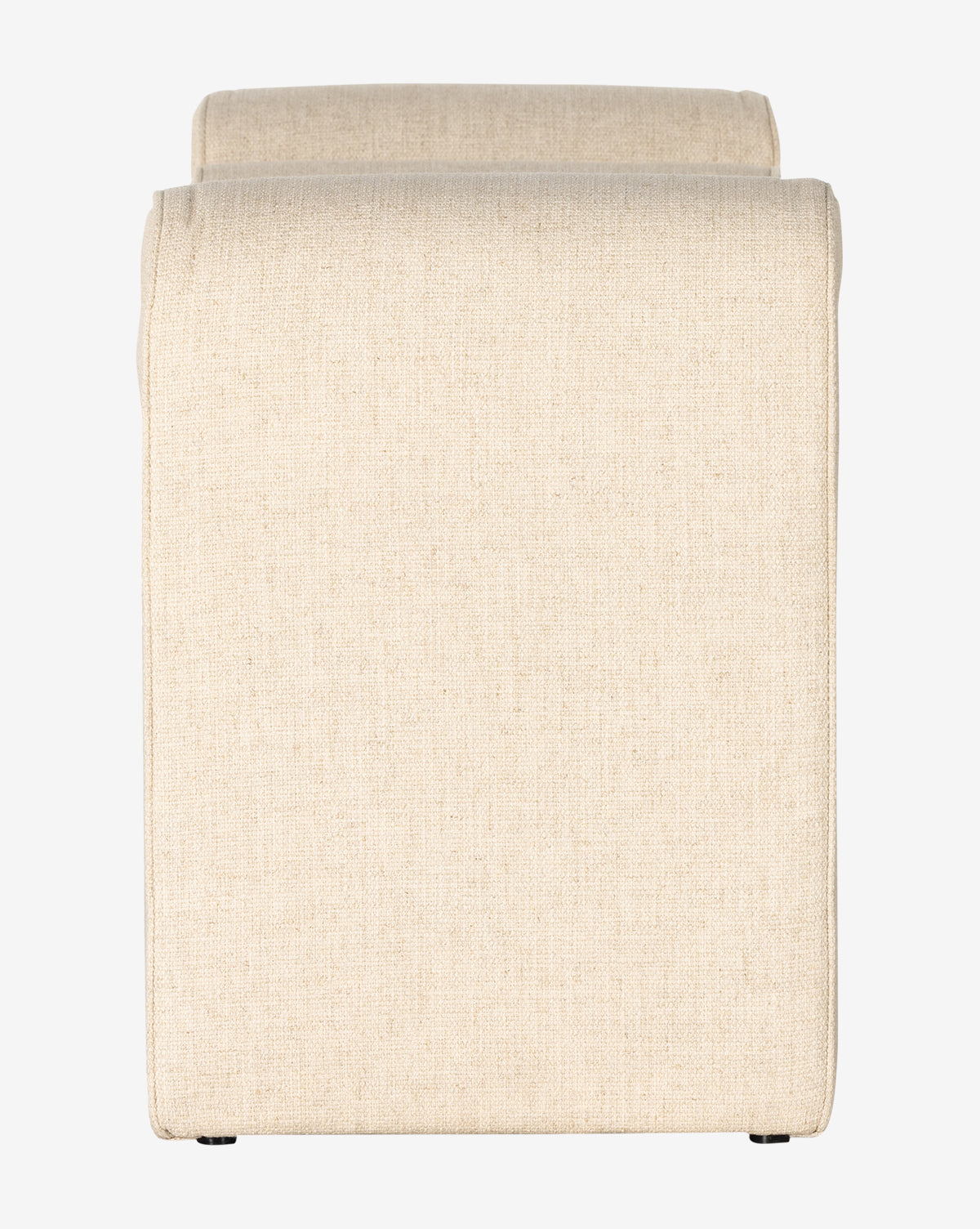 A beige upholstered armchair with straight, modern lines and textured fabric is shown from the side—pair it with the Ashlyn Bench for a stylish and coordinated look against a clean white background, by McGee & Co.