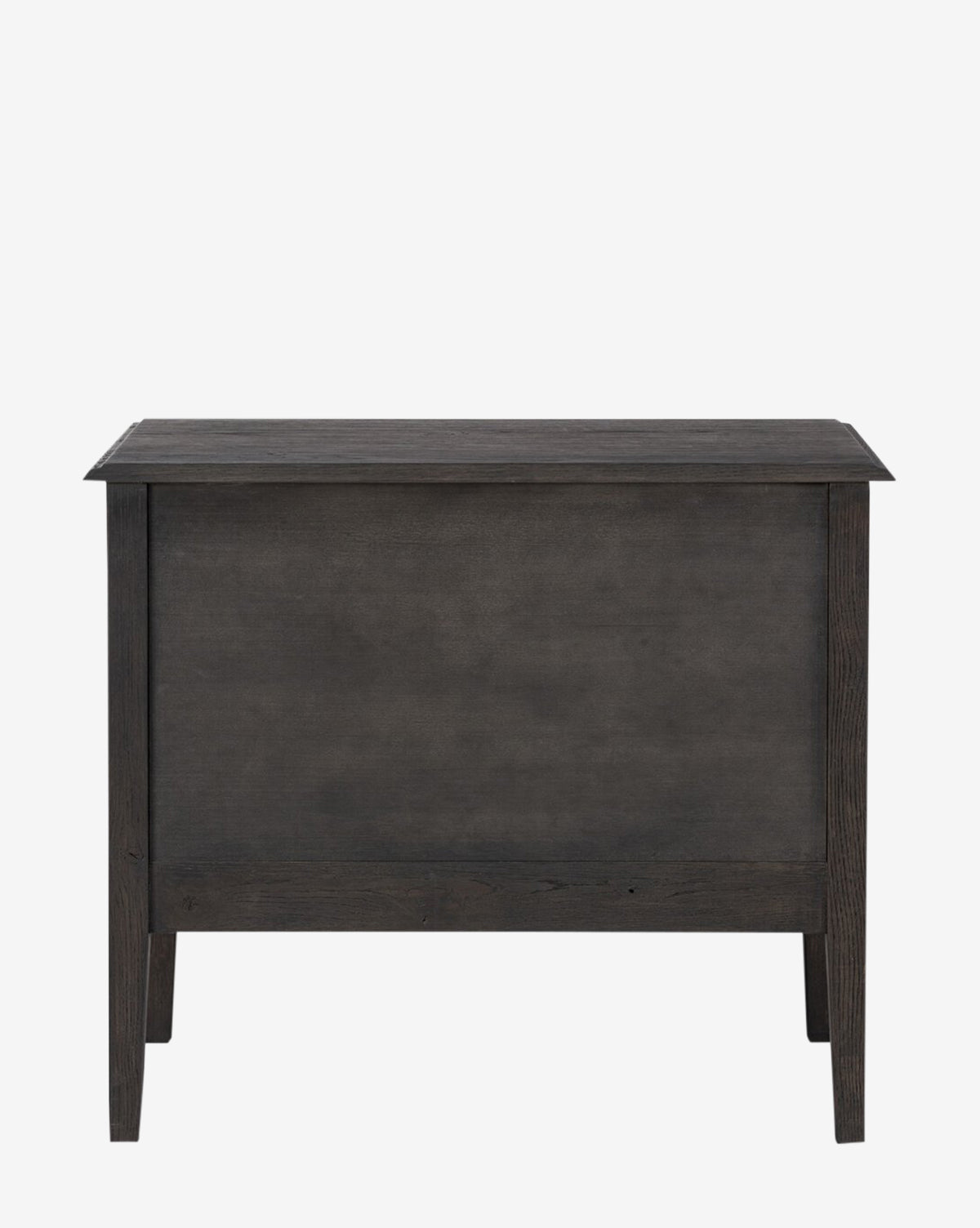The Aurelian Nightstand, shown from the front against a plain white background, features dark smoked oak finish, a rectangular shape with simple straight lines, and four legs—ideal for stylish bedroom storage by McGee & Co.