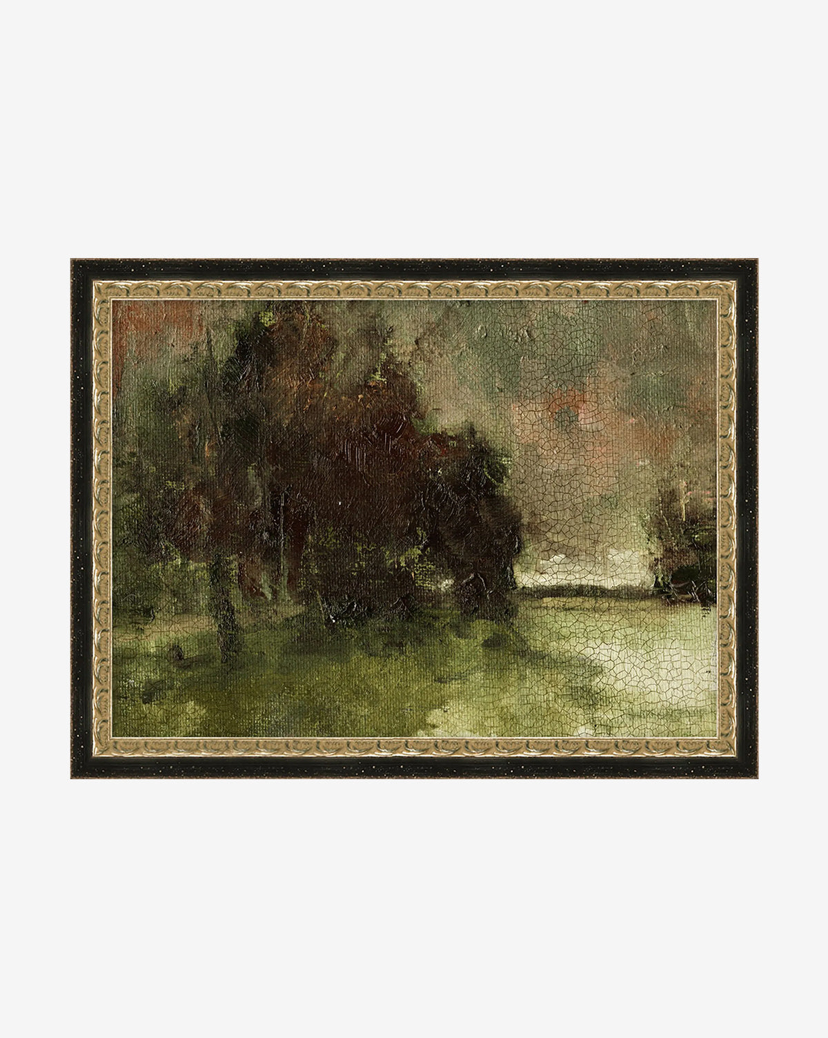 Autumn Sky III by Michelle Roberts is a vintage-inspired framed wall art featuring a misty landscape with dark green trees, open grass, and earthy tones, by McGee & Co.