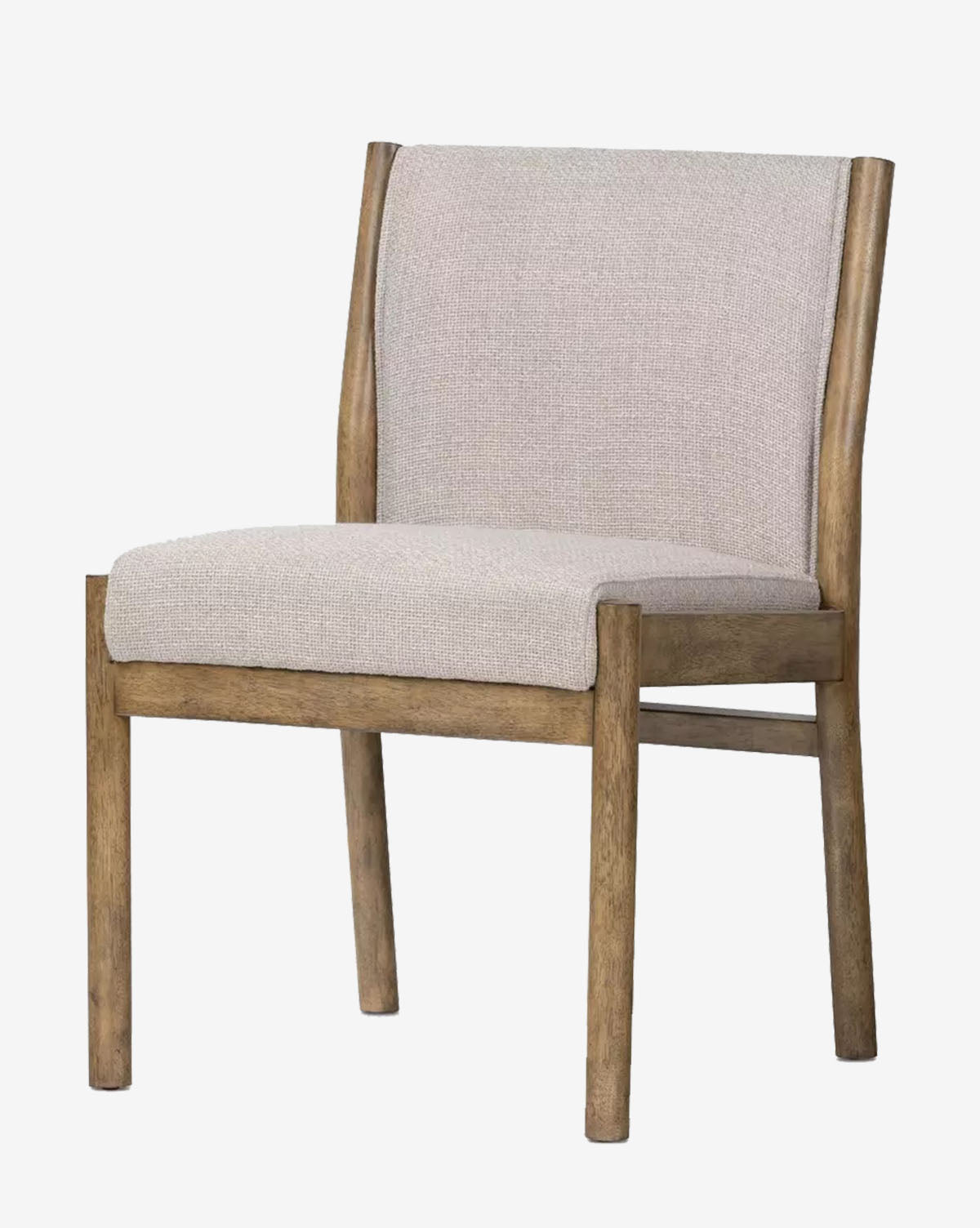The Bardot Dining Chair has a parawood frame, light beige high-performance fabric seat and backrest, straight legs, and a natural wood finish for a simple, modern look, by McGee & Co.