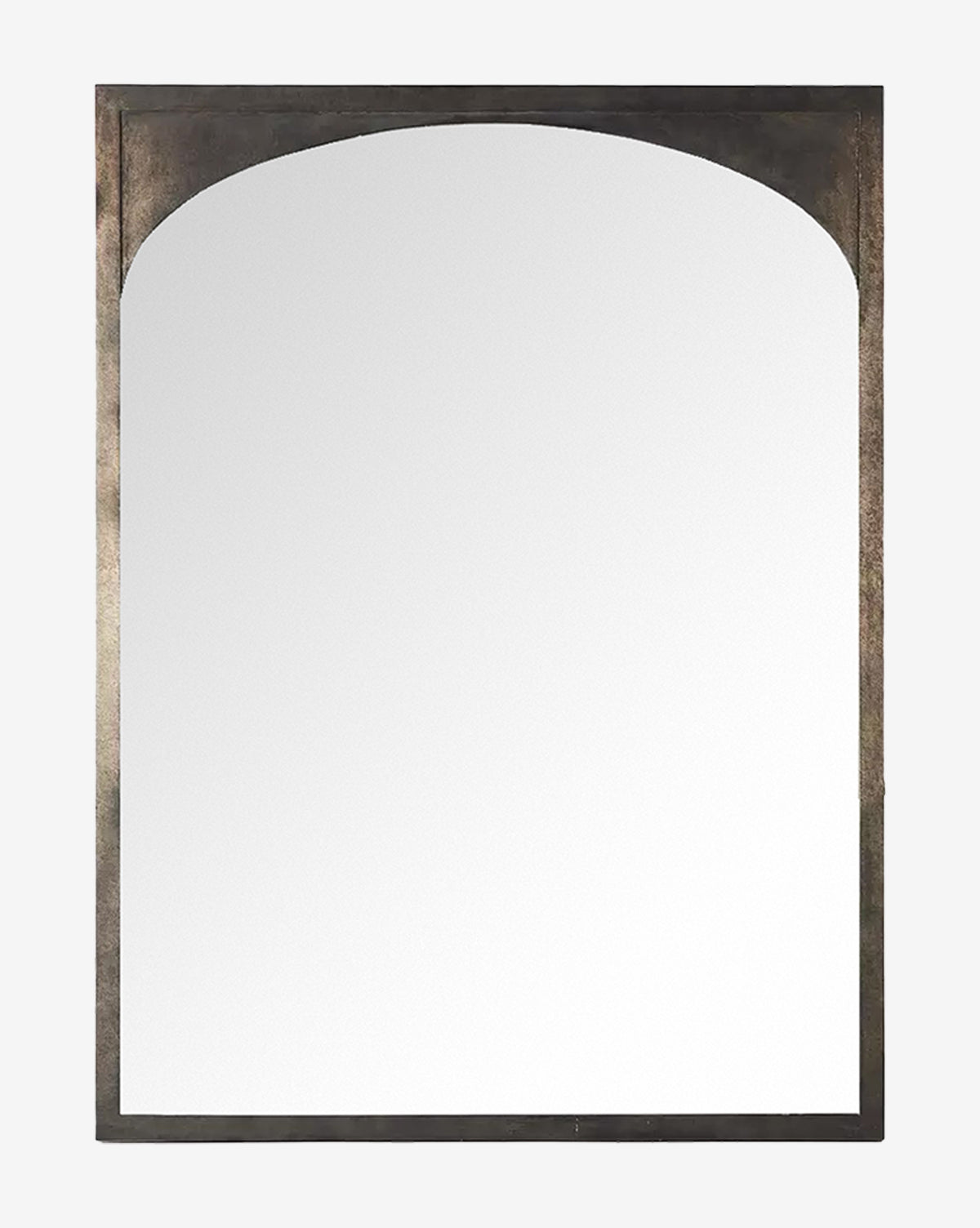 The Beckington Floor Mirror features a spacious rectangular design, an arched top, and a slender iron frame finished in burnished charcoal, shown against a simple light background, by McGee & Co.