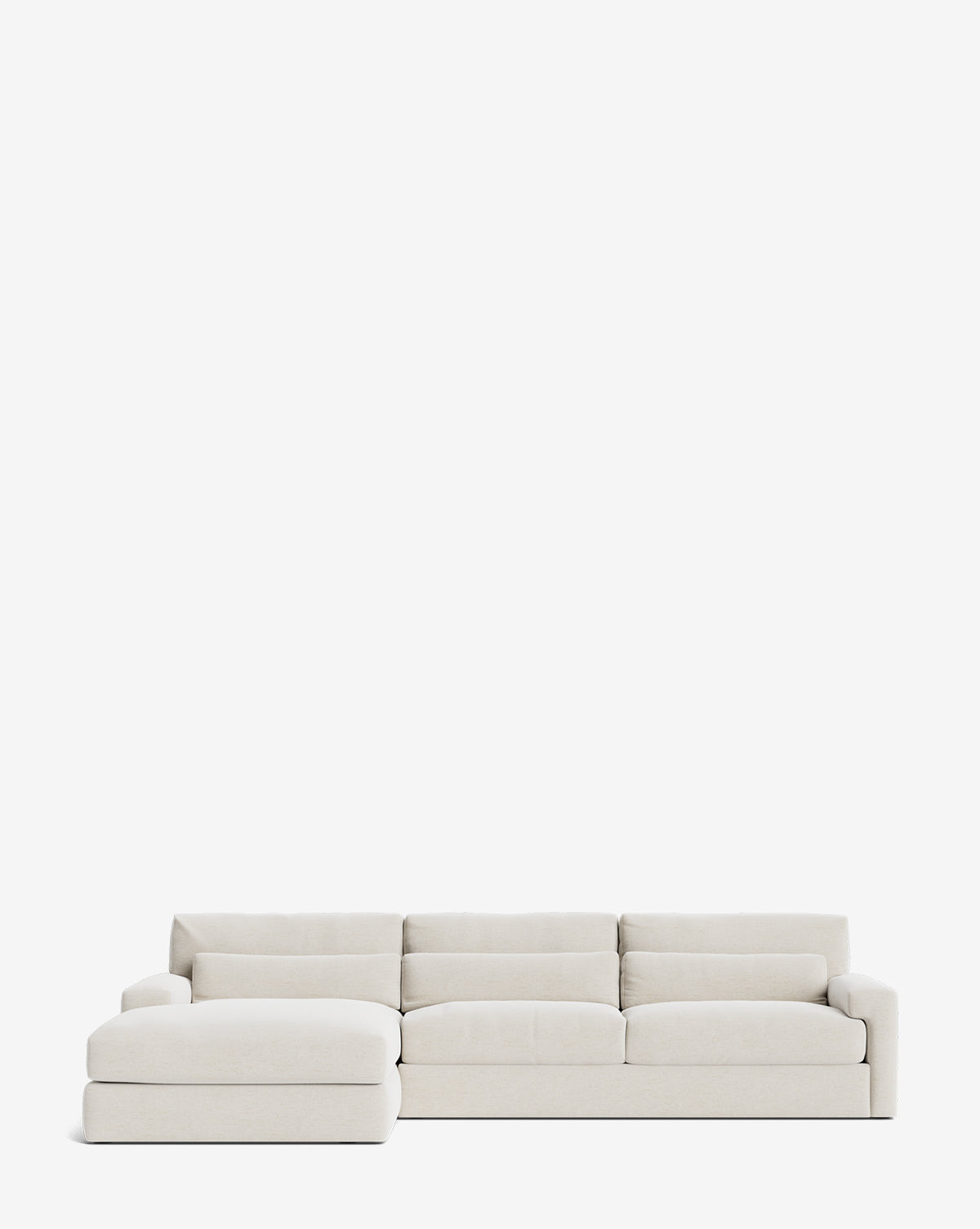 The Beckstead Chaise Sectional by Community is a modern light beige sectional with wide cushions and a left-side chaise, shown on a plain white background, McGee & Co.