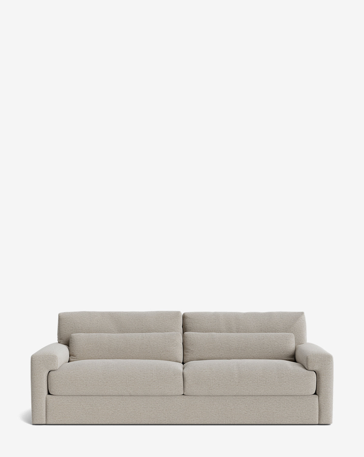 A modern Beckstead Sofa 92 in light gray with plush cushions and low, angled armrests, set against a plain white background by McGee & Co.