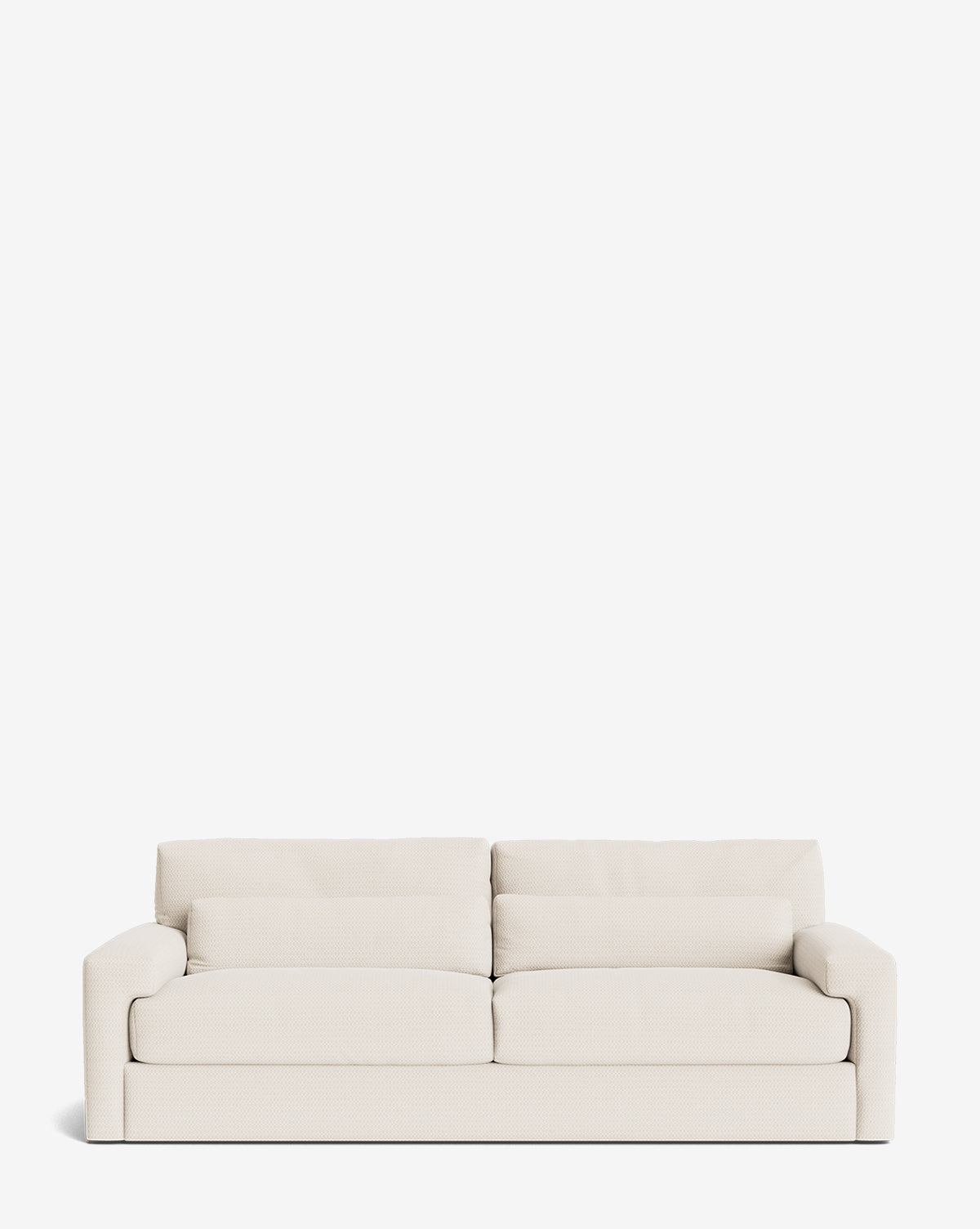 A modern, minimalist Beckstead Sofa 92 in cream with two seat and two back cushions, displayed against a plain white background by McGee & Co.