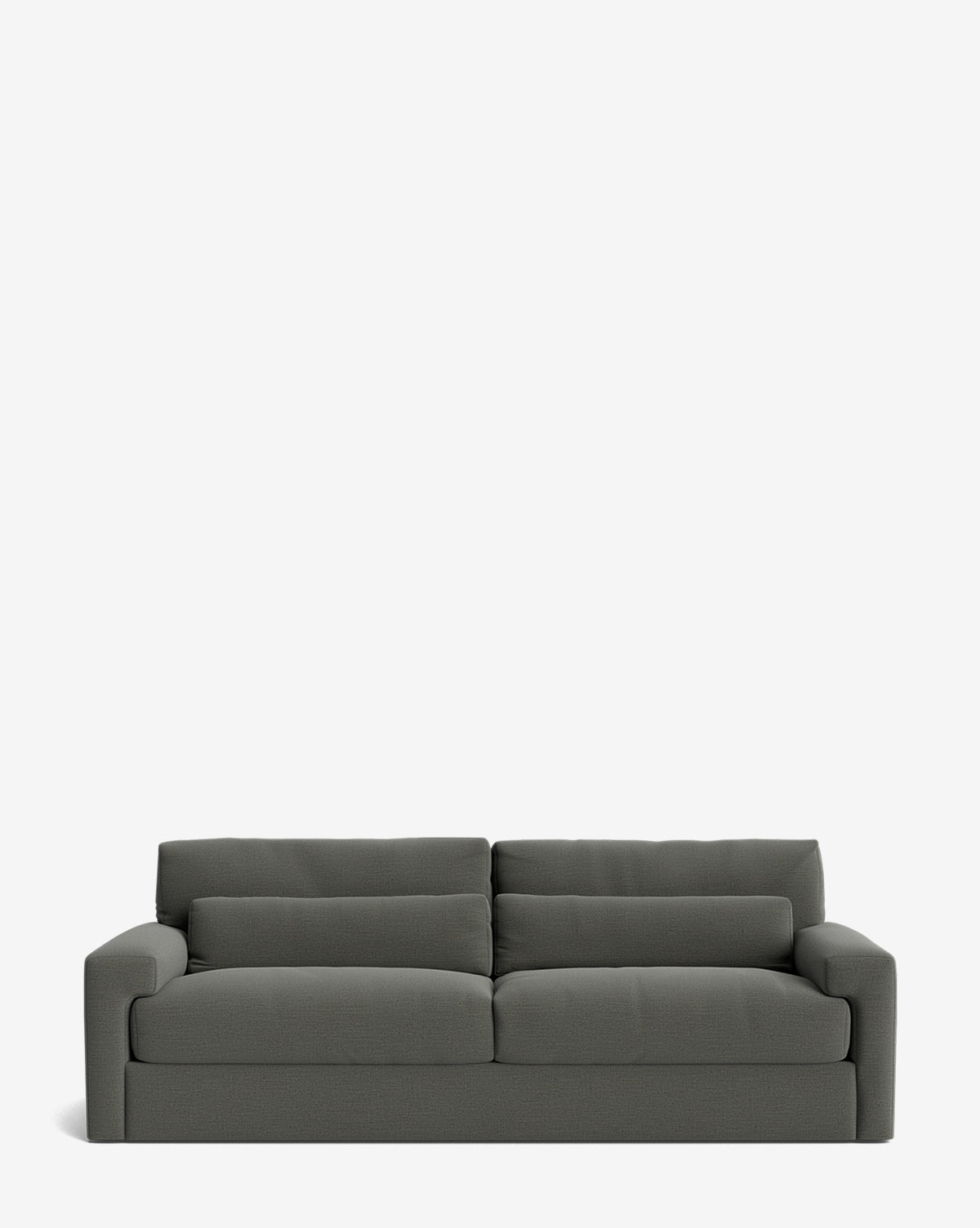The Beckstead Sofa 92 is a modern, dark gray fabric sofa featuring wide armrests, deep seat cushions, and a low backrest, shown against a plain white background by McGee & Co.