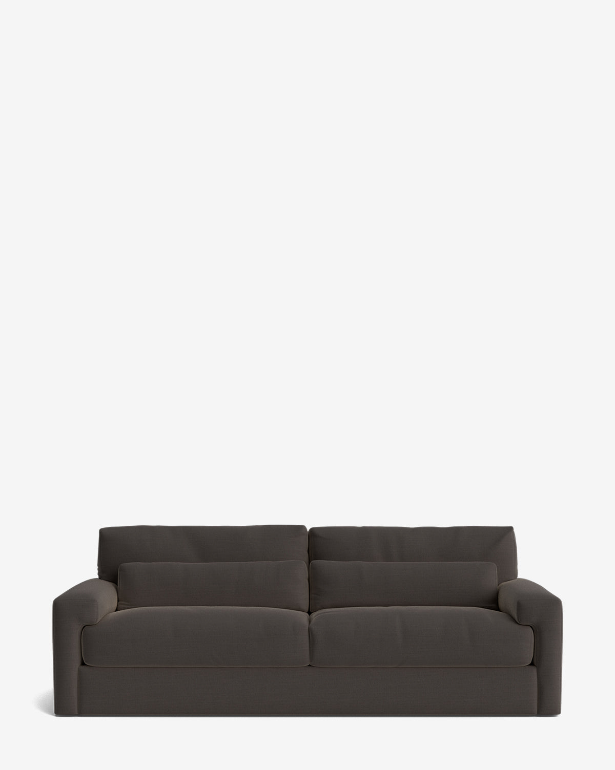 The Beckstead Sofa 92 is a modern, dark gray two-seater with wide cushioned armrests and plush seat and back cushions, shown against a plain white background by McGee & Co.