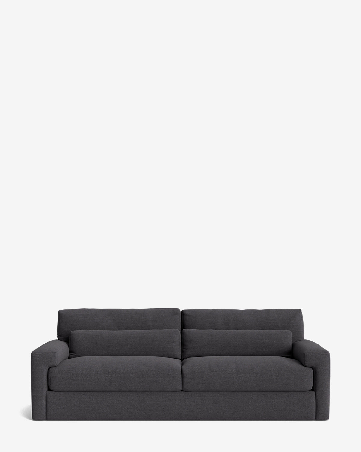A modern Beckstead Sofa 92 in dark gray with wide armrests, two seat cushions, and two back cushions is set against a plain white background by McGee & Co.