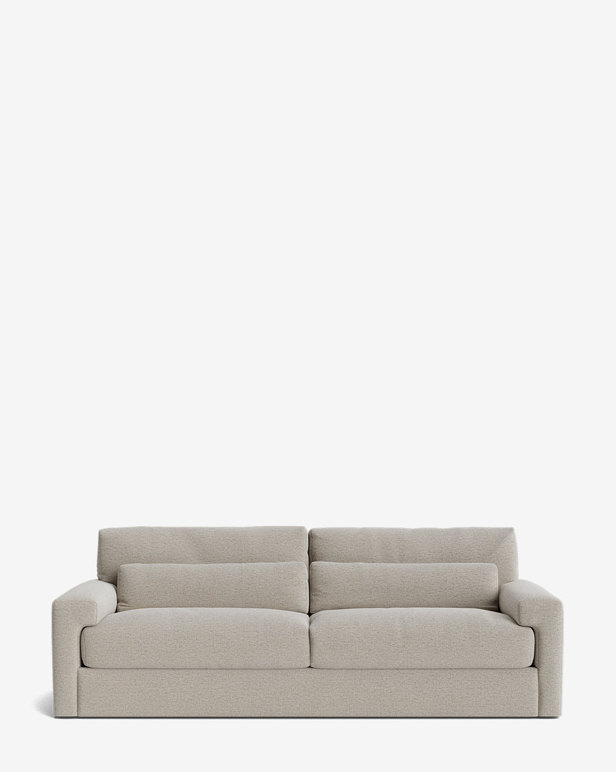 The Beckstead Sofa 92 is a modern, light gray upholstered sofa with two seat and back cushions, low arms, and a minimalist design, set against a plain white background. This customizable piece blends style with versatility, by McGee & Co.