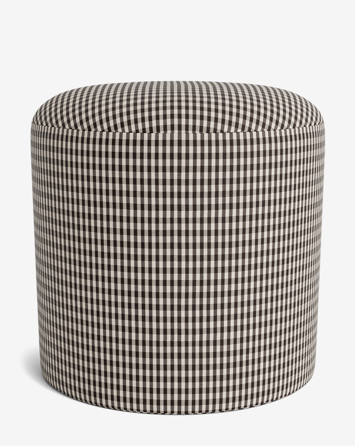 The Makerspalm Bellamy Ottoman features a black and white checkered fabric, soft cushioned top, and smooth sides for versatile use. McGee & Co.