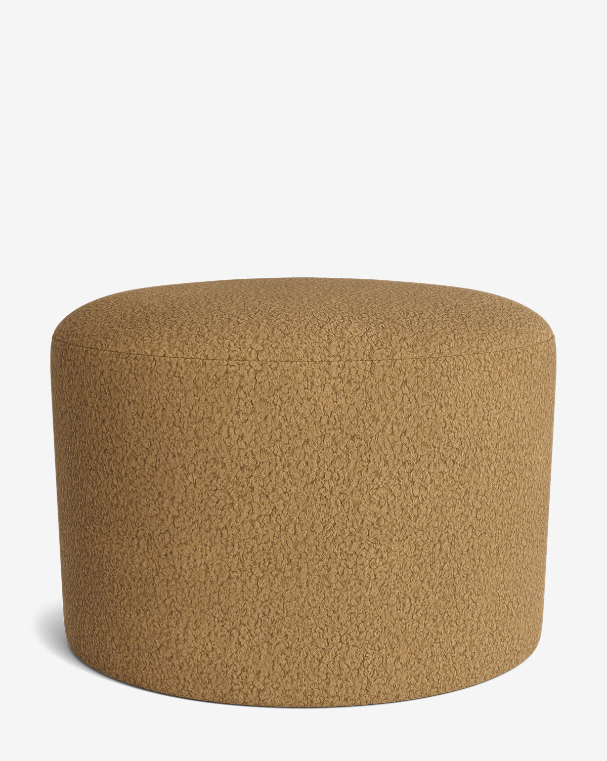 The Makerspalm Bellamy Ottoman is a round, brown ottoman with a textured fabric surface, displayed against a plain white background. McGee & Co.