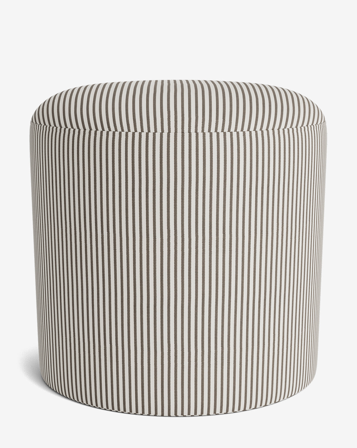 The Makerspalm Bellamy Ottoman is a versatile piece with beige and white vertical stripes, upholstered fabric, and a soft cushioned top. McGee & Co.