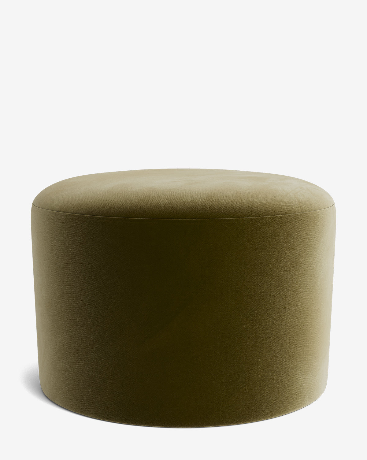 Certainly! Here’s your revised sentence with the exact string McGee & Co. blended at the end: The Makerspalm Bellamy Ottoman features a round, olive green design with a velvet-like texture—perfect for adding both style and function to any space from McGee & Co.