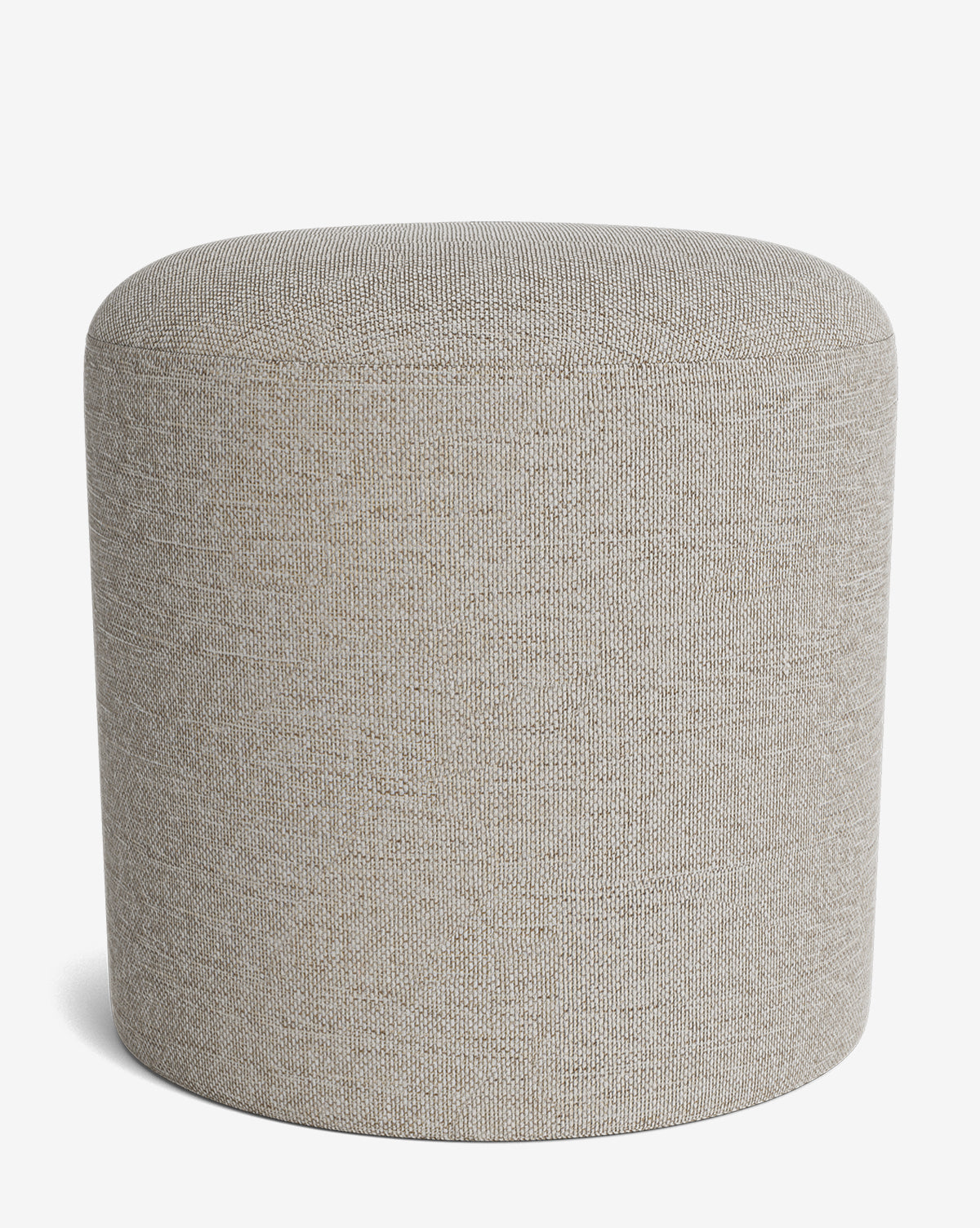 The Makerspalm Bellamy Ottoman is round, light gray, and legless with a smooth, simple design—ideal as a versatile accent for any modern space. McGee & Co.