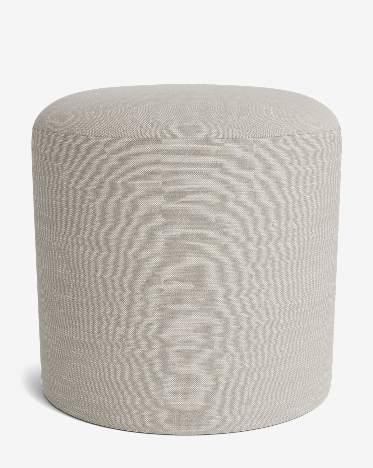 The Makerspalm Bellamy Ottoman, featuring a light gray round upholstered design with a smooth seamless surface, is shown against a plain white background by McGee & Co.