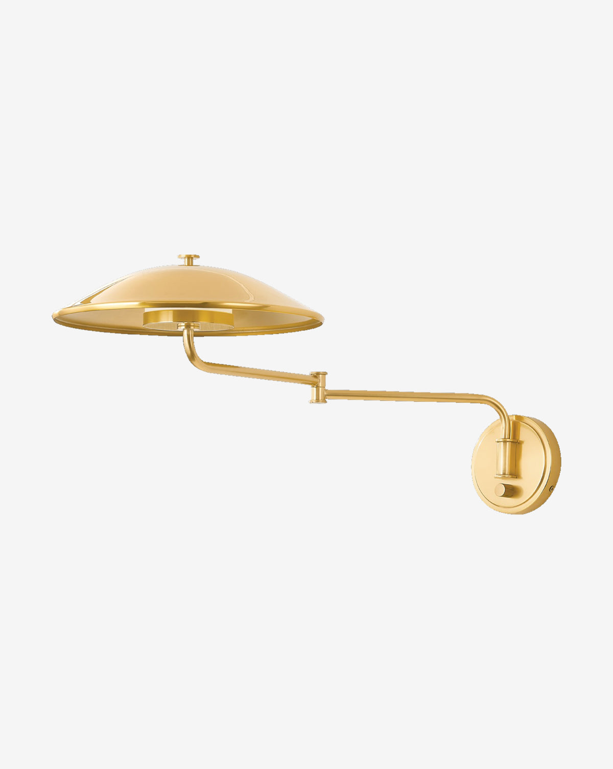 The Hudson Valley Lighting Brockville Sconce features a modern gold finish, adjustable arm, and wide dome-shaped shade for stylish home lighting, shown against a plain white background. McGee & Co.