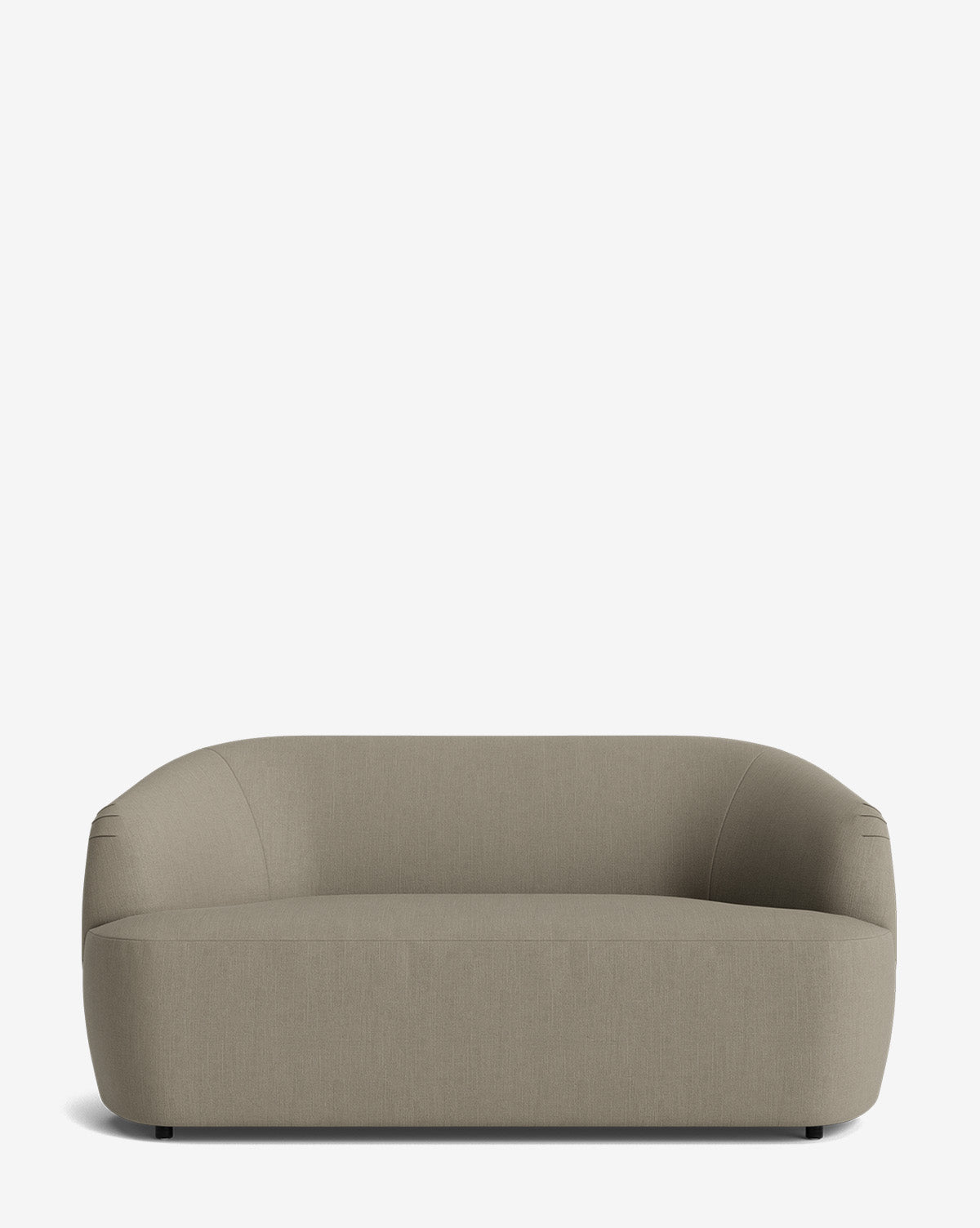 Minimalist and modern Byron Settee 68 with smooth, rounded edges and light taupe fabric upholstery, featuring a gently curved back silhouette, displayed against a plain white background by McGee & Co.
