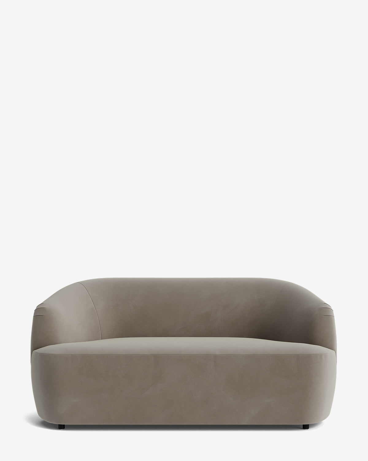 A modern, minimalist Byron Settee 68 in taupe with rounded edges and smooth upholstery, shown against a plain white background, by McGee & Co.