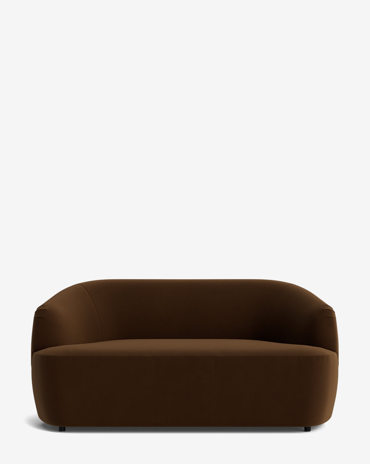 The Makerspalm Byron Settee 68 is a modern brown loveseat with a low, curved back and smooth, plush upholstery, sitting on short, barely visible legs against a plain white background. McGee & Co.