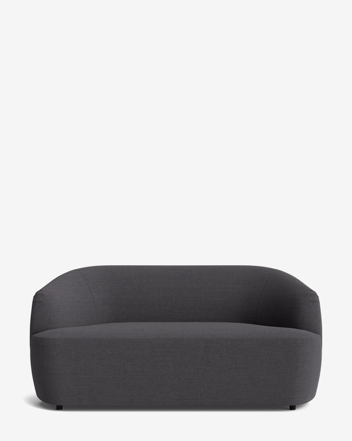 The Makerspalm Byron Settee 68 features a modern, minimalist design with rounded edges, a low curved backrest, and a dark gray finish, shown against a plain white background. McGee & Co.