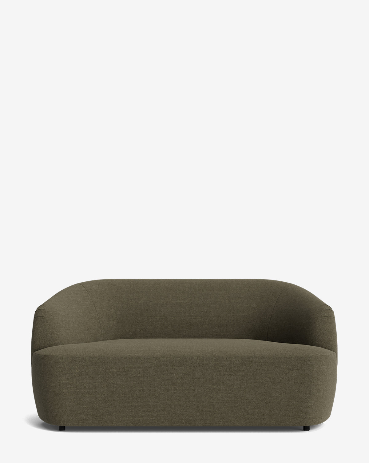 The Makerspalm Byron Settee 68 features a modern, minimalist design in olive green with rounded edges and a low backrest, shown against a plain white background, McGee & Co.