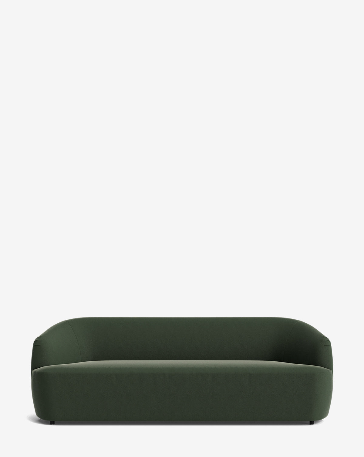The Makerspalm Byron Sofa 96 features a modern, minimalist dark green design with curved edges and a low back, shown against a plain white background. McGee & Co.