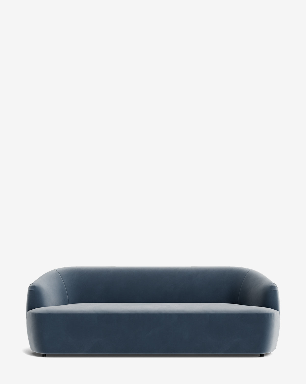 The Makerspalm Byron Sofa 96 features a modern, low-profile design in blue with rounded edges and a curved back, displayed against a plain white background. McGee & Co.