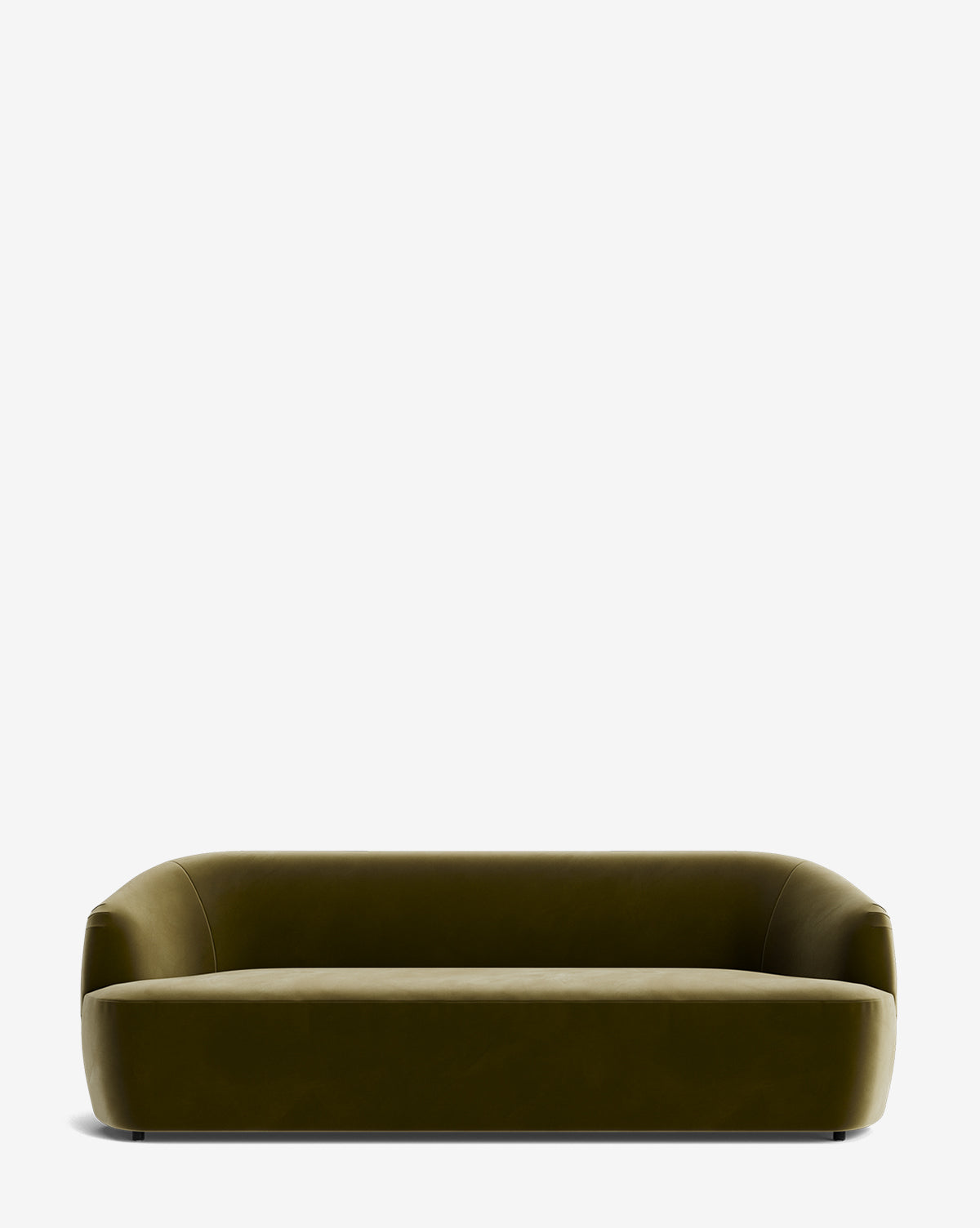 The Makerspalm Byron Sofa 96 features a modern, low-profile design in olive green with curved arms and minimalist style, shown against a plain white background. McGee & Co.