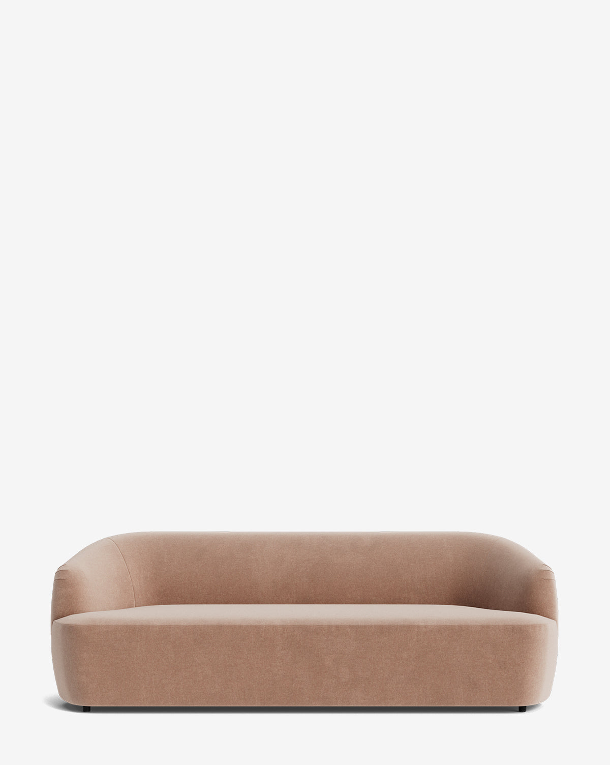 The Makerspalm Byron Sofa 96 features a modern, low-profile curved back, rounded edges, and smooth light brown fabric upholstery, shown against a plain white background. McGee & Co.