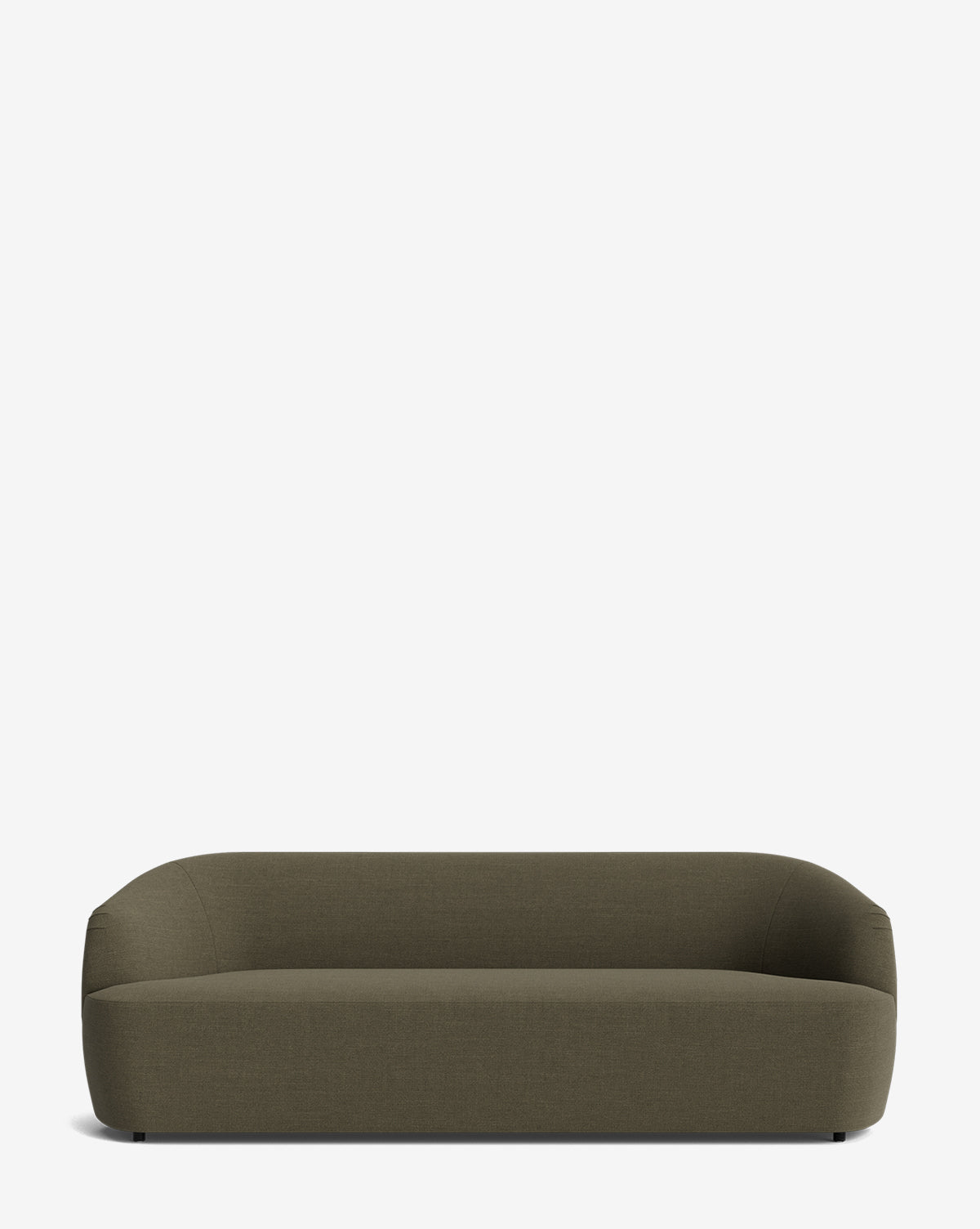 The Byron Sofa 96 features a modern, minimalist olive green design with smooth, rounded edges and a low backrest, shown against a plain white background by McGee & Co.