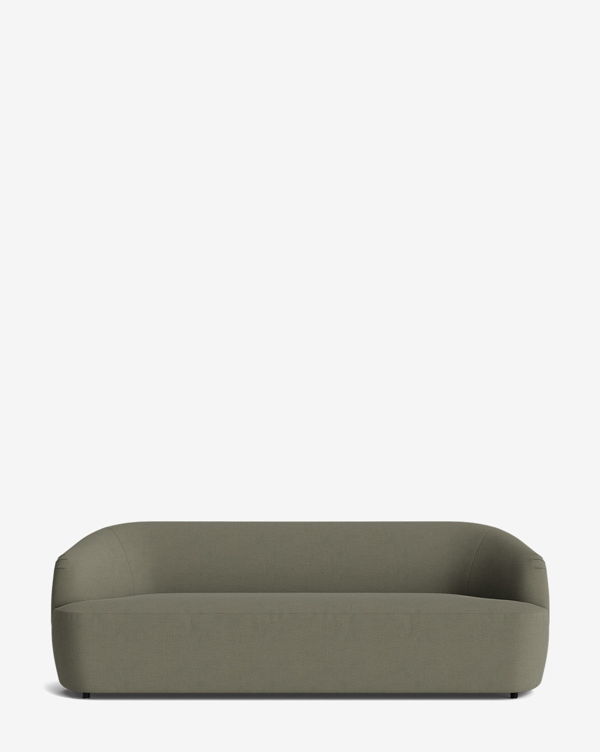 The Byron Sofa 96 features a modern, minimalist design with a curved back, rounded edges, and smooth olive green fabric upholstery, standing out against a plain white background, by McGee & Co.