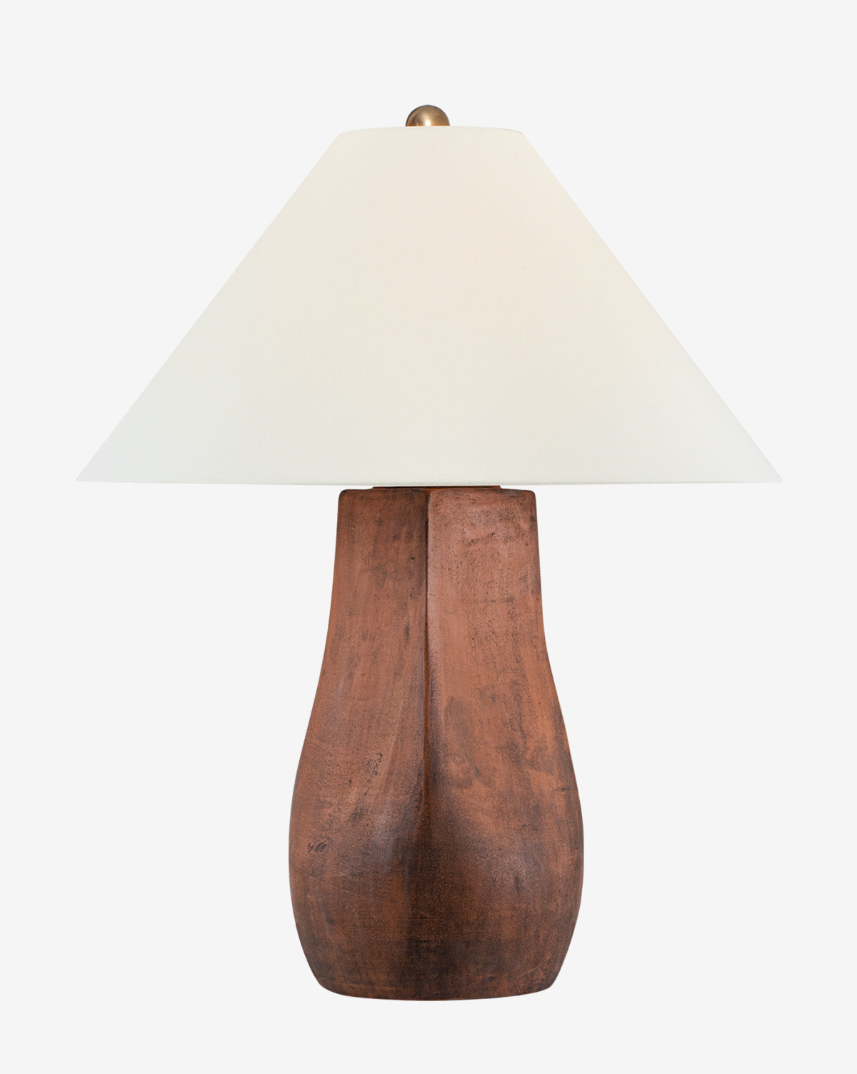 The Visual Comfort & Co. Signature Cabazon Table Lamp features a wide white linen shade and a tall, curved terracotta base, shown against a plain white background. McGee & Co.