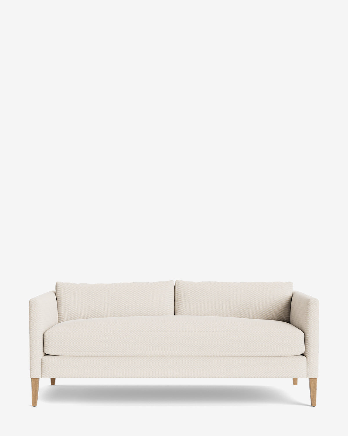 The Cade Sofa 80 features a modern, light beige design with a single cushion, wooden legs, straight arms, and two back cushions set against a plain white background by McGee & Co.