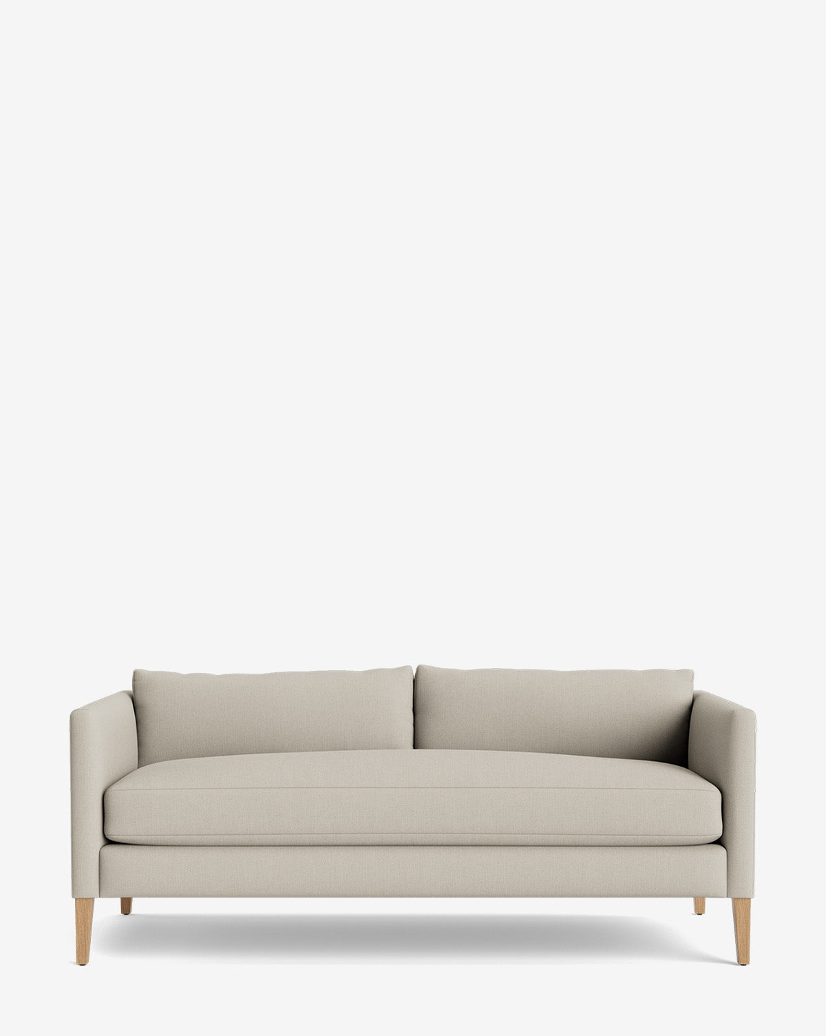 The Cade Sofa 80 is a modern light beige sofa with straight arms, wooden legs, a down-wrapped single seat cushion, and two back cushions, shown against a plain white background by McGee & Co.