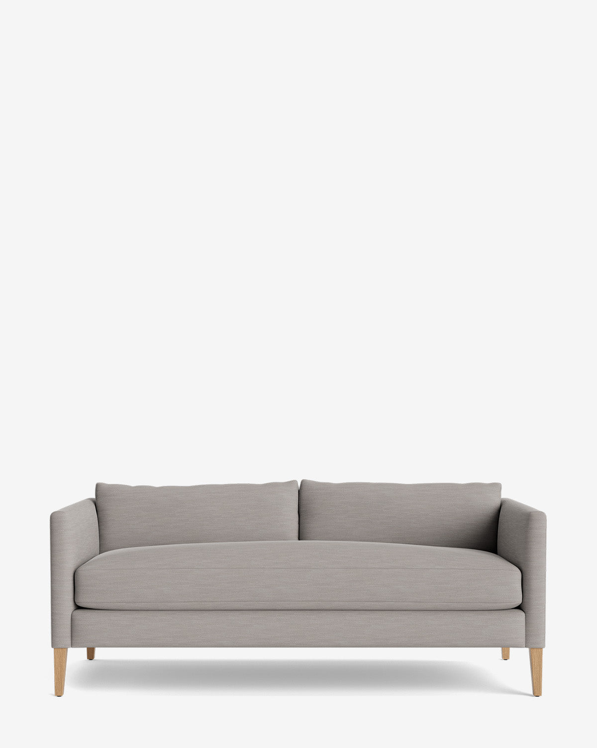 The Cade Sofa 80 features a modern design in light gray, with clean lines, down-wrapped seat cushions, two back cushions, and wooden legs, shown against a plain white background by McGee & Co.