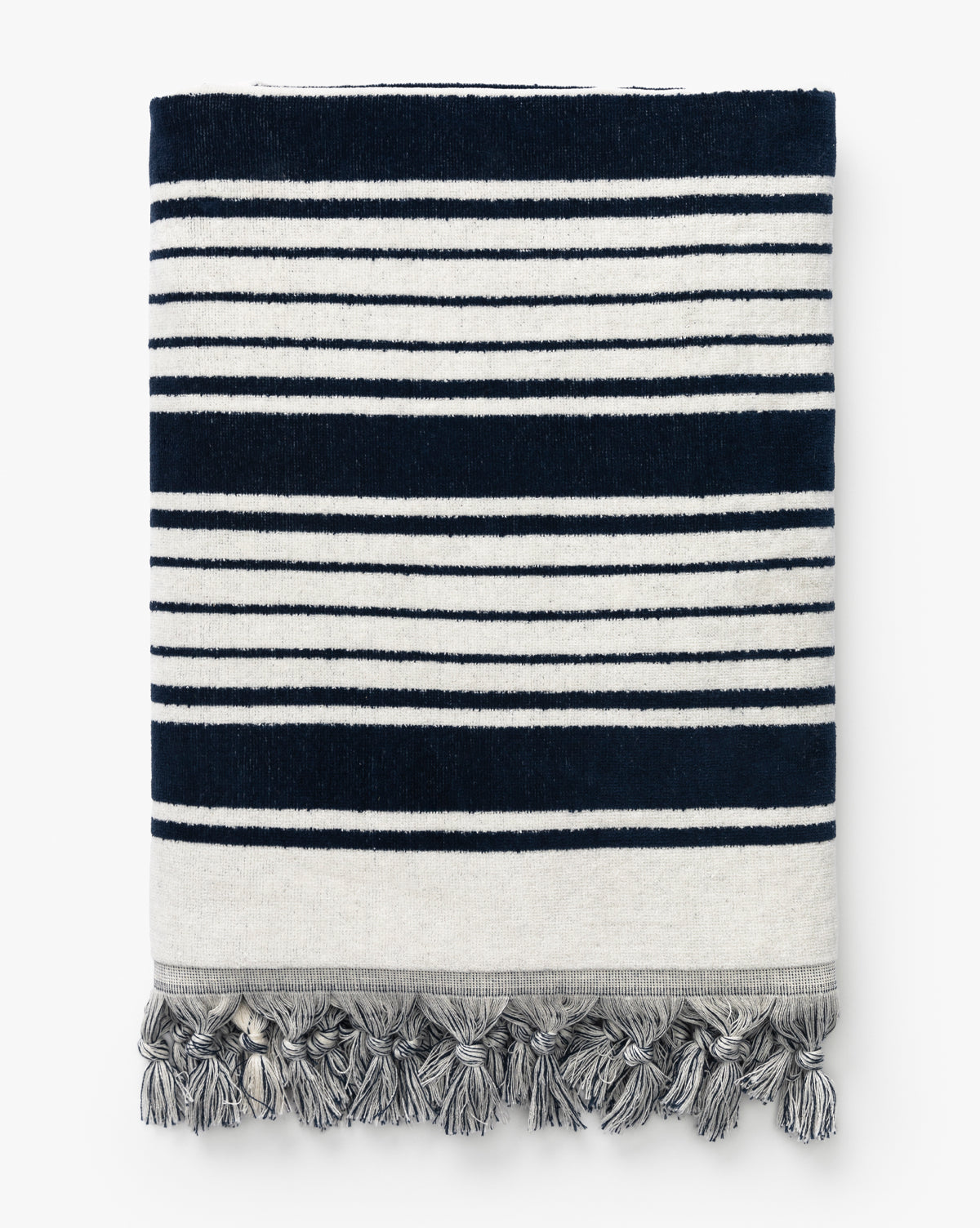 100% Turkish navy striped cotton beach towel from McGee & Co.
