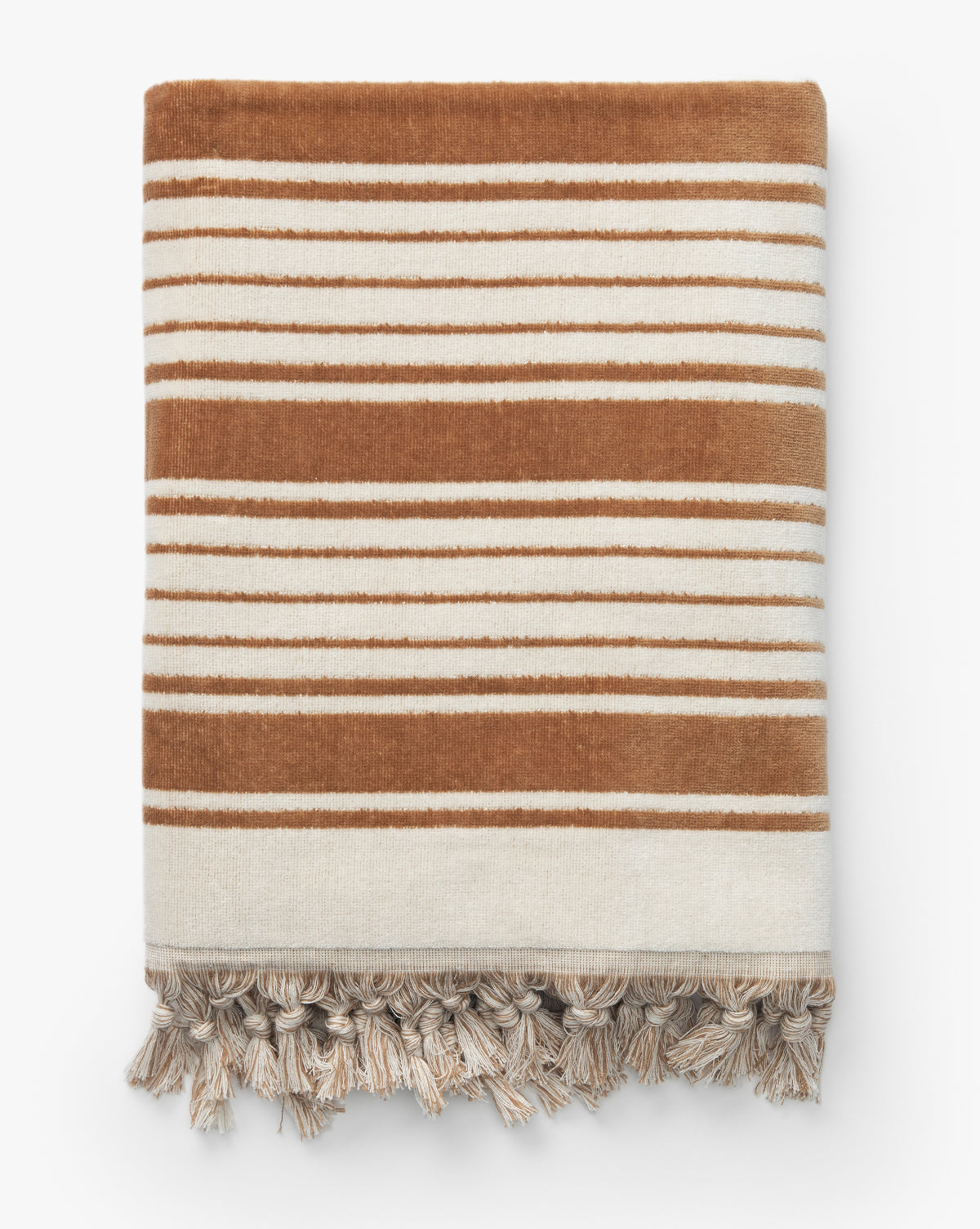 100% Turkish cotton beach towel in camel stripes from McGee & Co.