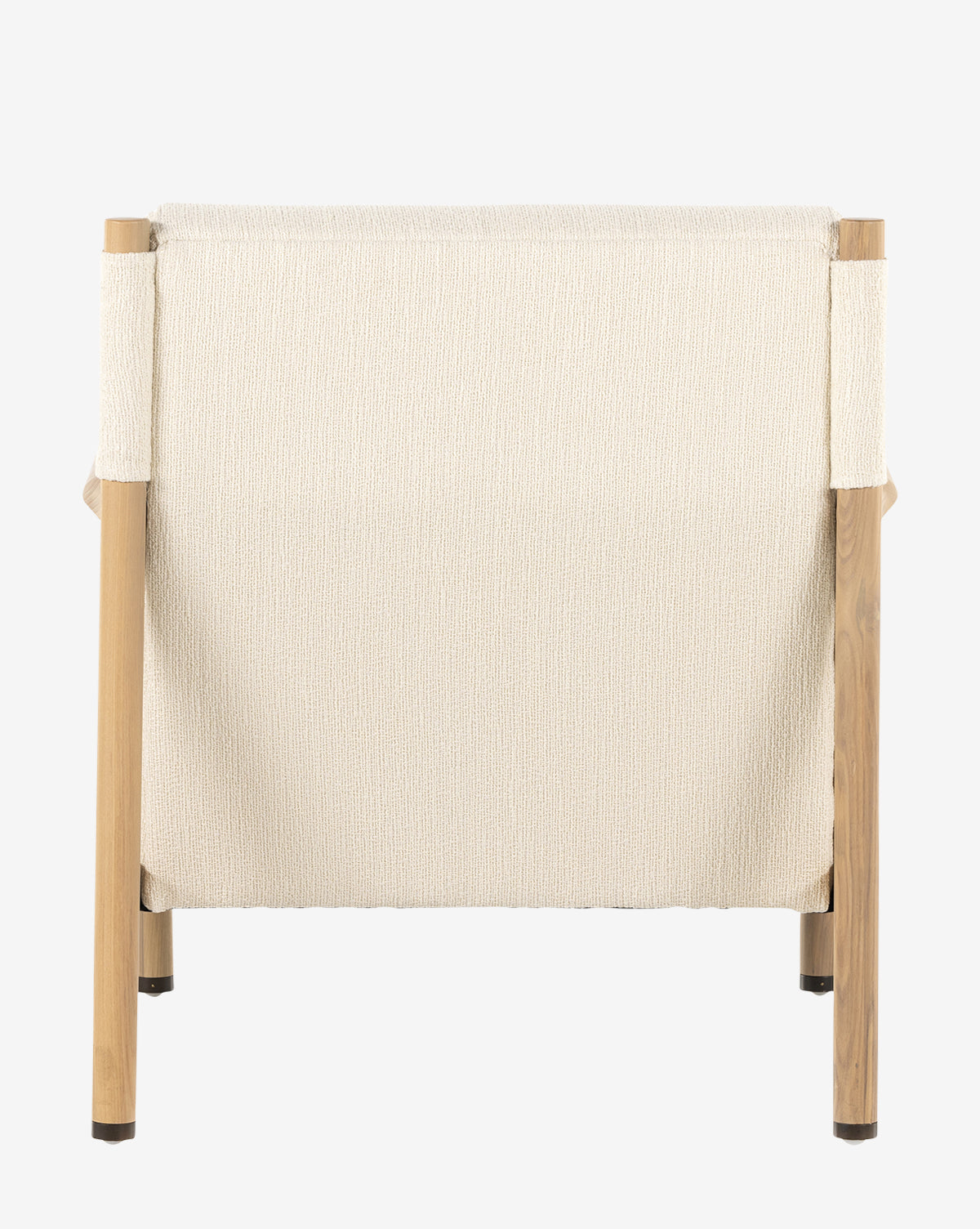 The Channing Lounge Chair is shown from the back with light wooden legs and a cream textured fabric backrest inspired by Parisian design, set against a plain white background by McGee & Co.