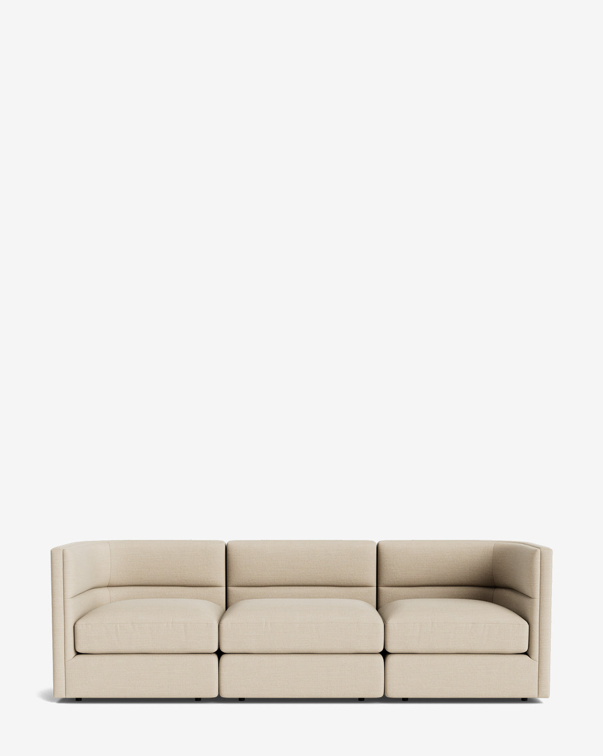 The Makerspalm Claremont Modular Sofa 99 is a modern, three-seater beige sofa with low arms and a minimalist design, shown against a plain white background. McGee & Co.
