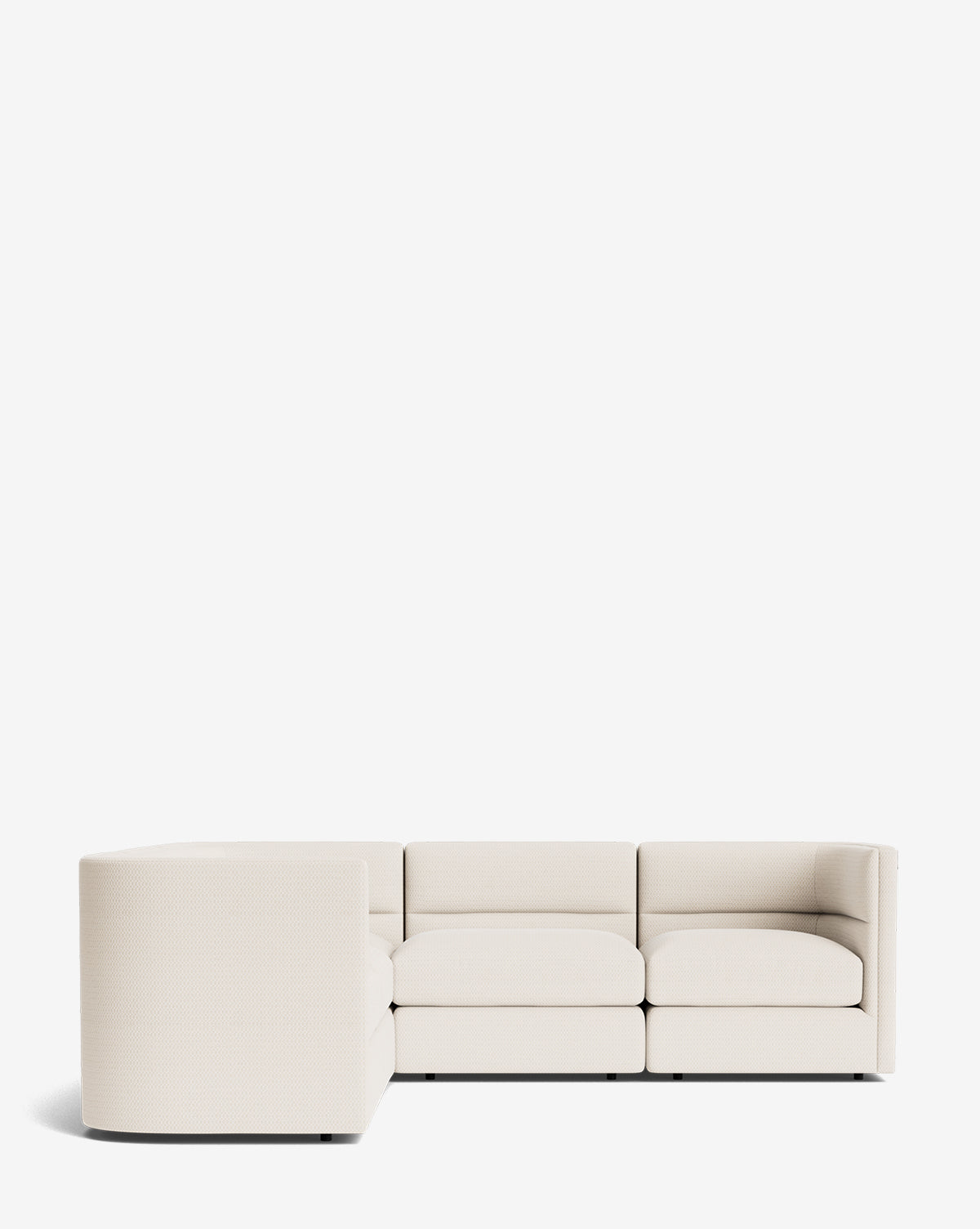 A modern Makerspalm Claremont Modular L Sectional 99 in light beige fabric, with clean lines and low-profile cushions, stands against a plain white background, McGee & Co.