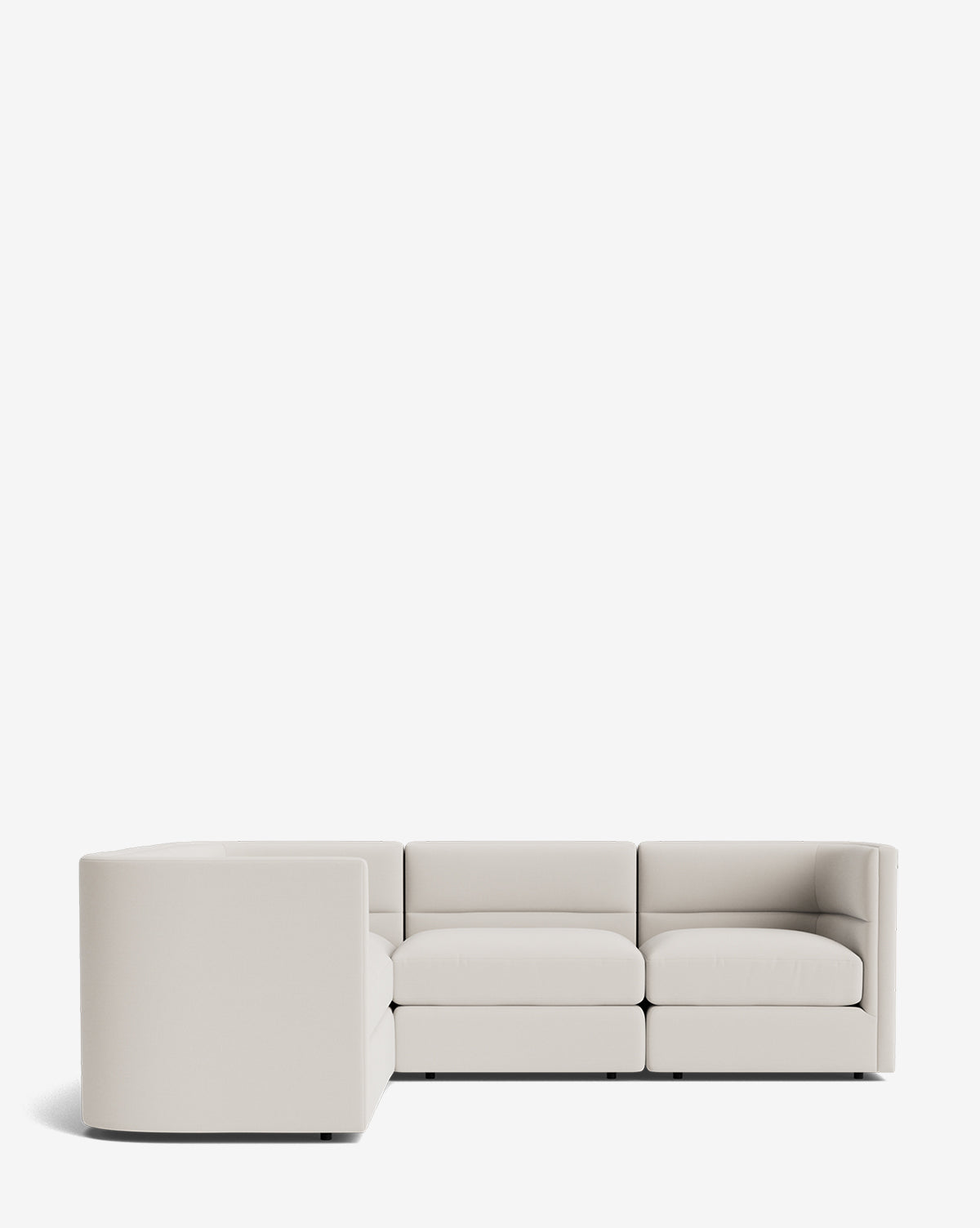A modern Claremont Modular L Sectional 99 in light gray, featuring clean lines and plush cushions, is showcased against a plain white background. This customizable fabric sectional offers a seamless blend of comfort and style, by McGee & Co.