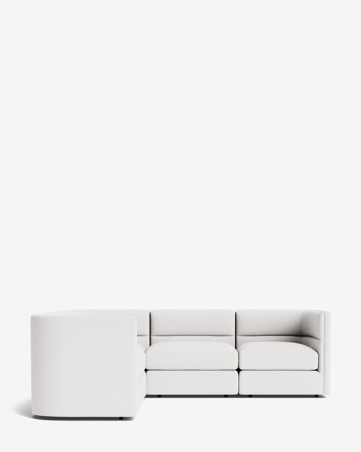 A modern, minimalist Claremont Modular L Sectional 99 with three seats and an L-shaped design, set against a plain white background, by McGee & Co.