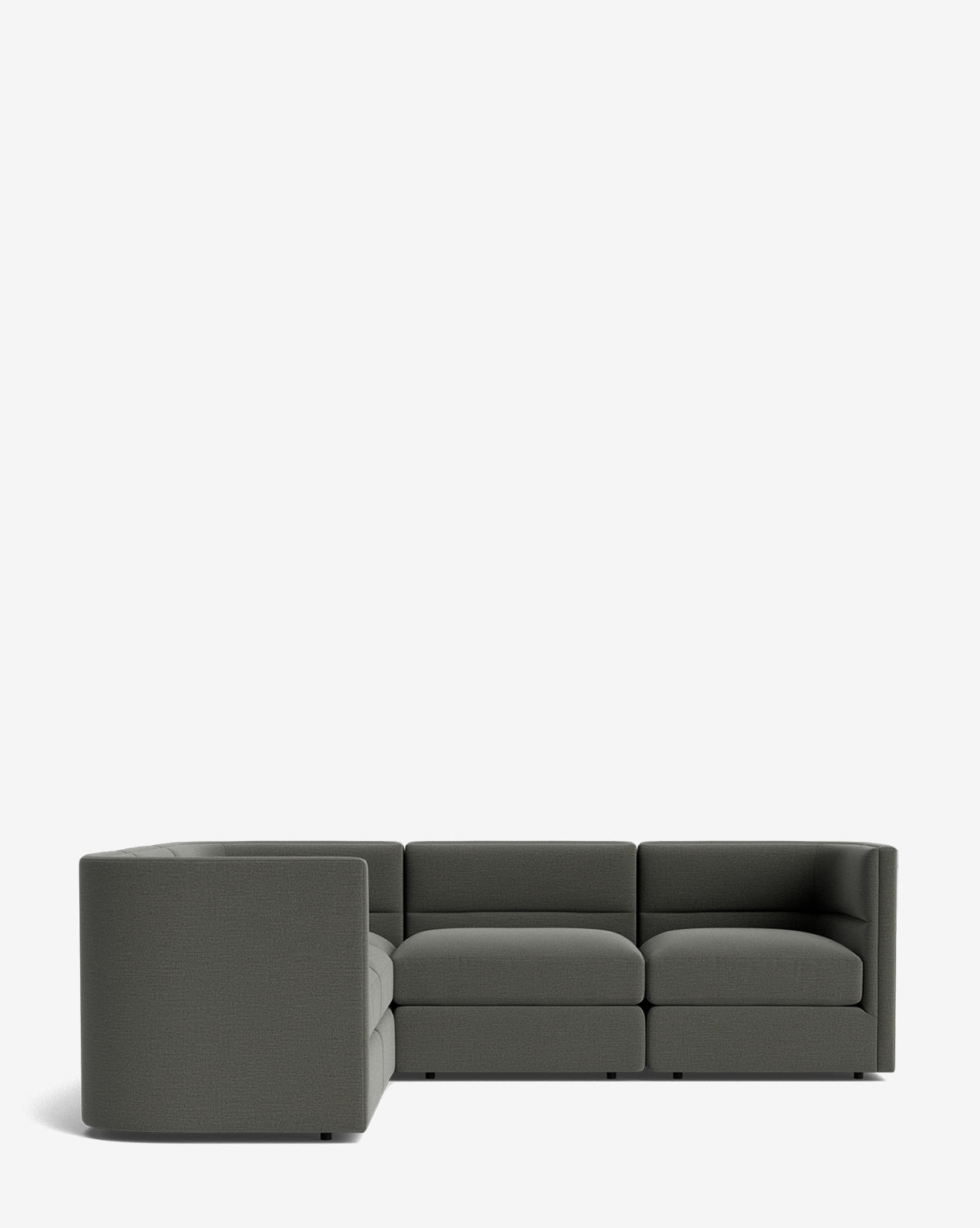 The Claremont Modular L Sectional 99 features modern, clean lines and a low profile in dark gray, shown against a plain white background, by McGee & Co.