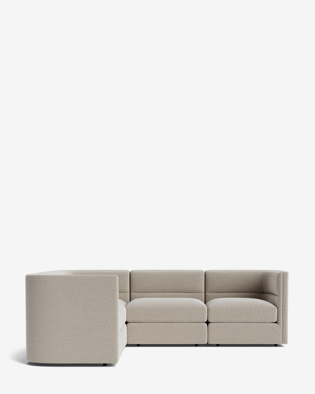 The Makerspalm Claremont Modular L Sectional 99 is a light beige, modern sofa with plush cushions and a sleek design, offering customizable fabric options—ideal for contemporary spaces. McGee & Co.