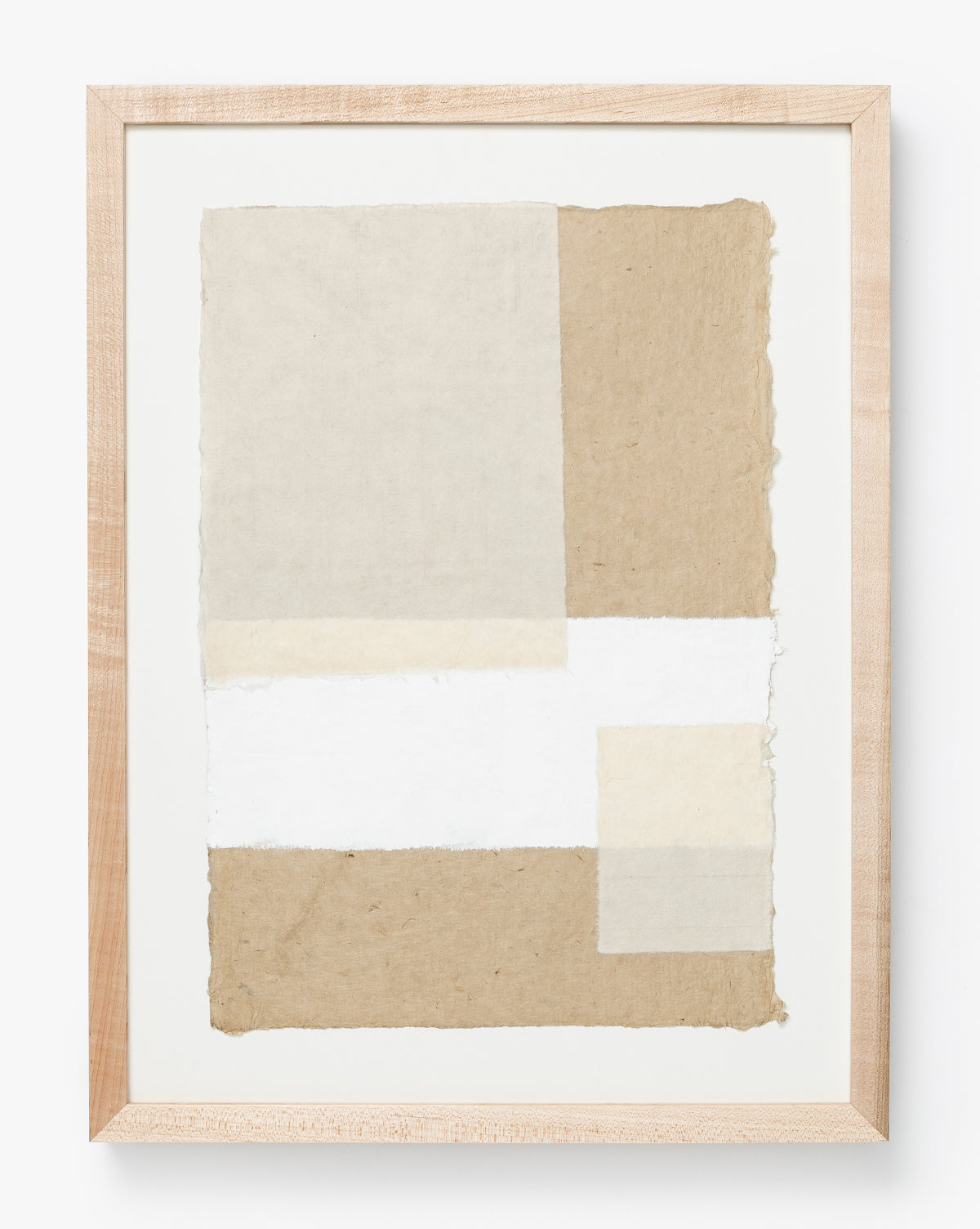 Collage 1 is a framed abstract artwork featuring geometric shapes in beige, tan, white, and light gray with rough textured edges—a minimalist modern piece thats perfect as neutral wall art for any space.