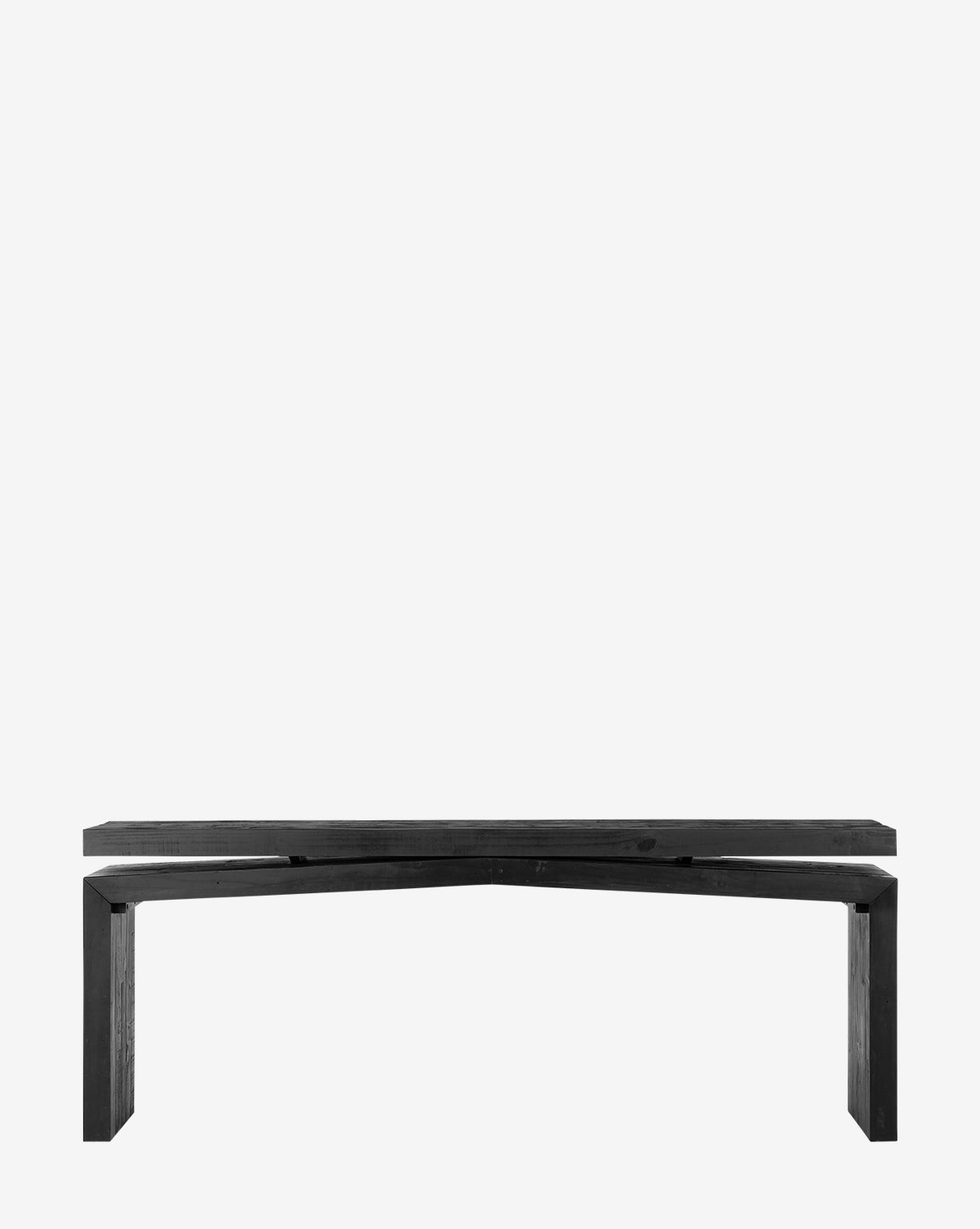 The Colter Console Table features a modern minimalist design with clean lines, crafted from reclaimed wood in black, and is displayed against a plain white background, by McGee & Co.