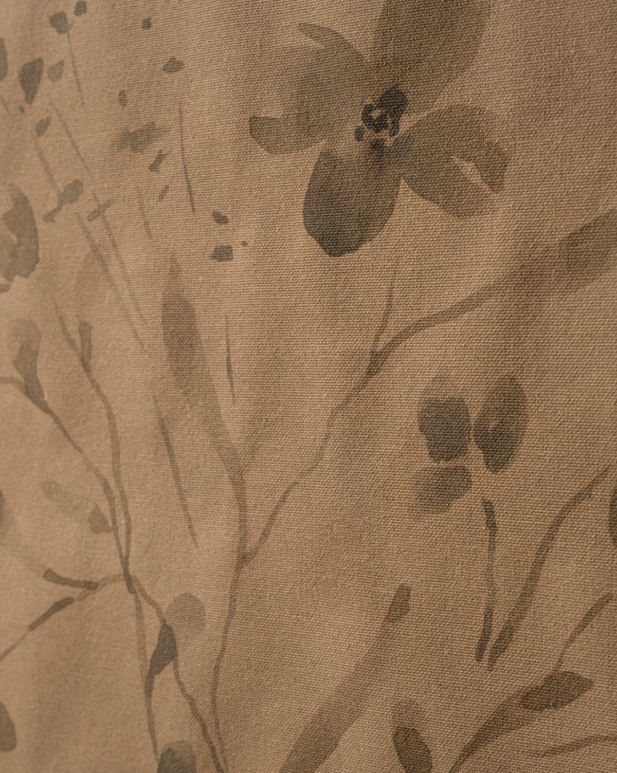 Close-up of Consider the Wildflowers by Katie Mulder, a light brown fabric with subtle, abstract darker brown floral patterns—ideal for pairing with a maple frame or inspiring a fine giclee print, by McGee & Co.